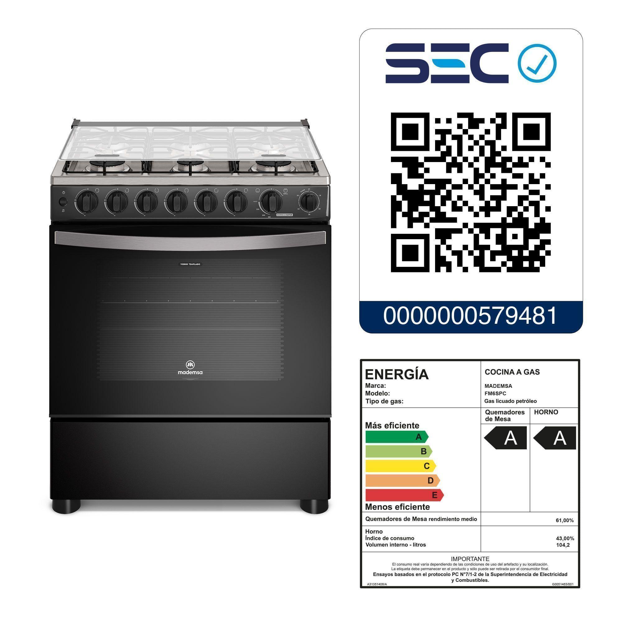 Cocina a Gas 6 Platos Horno Vapor y Parrilla Pletina FM6SPC Negra-7