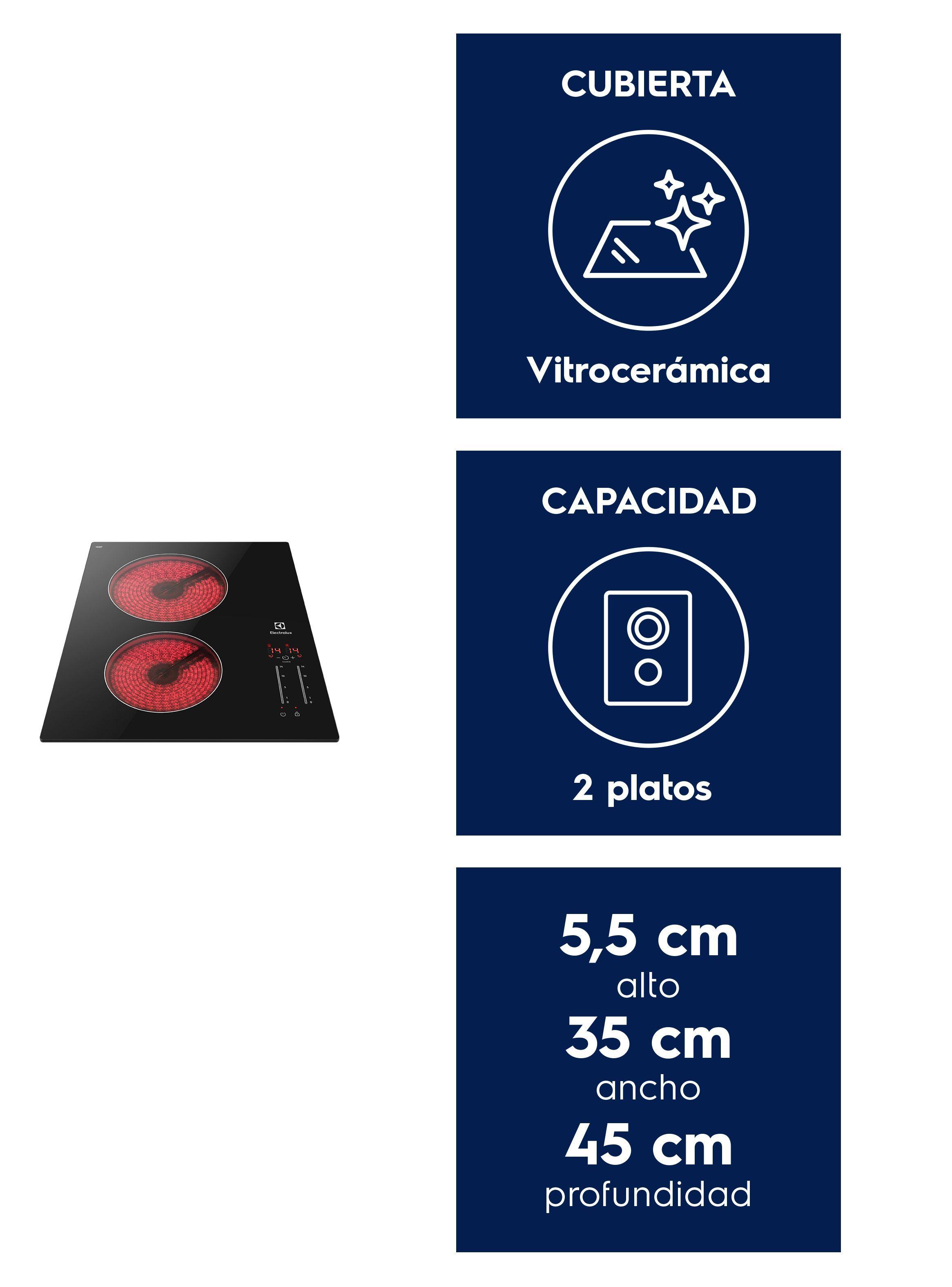 Encimera Eléctrica 2 Platos Vitrocerámica Panel Touch VE3ST-2