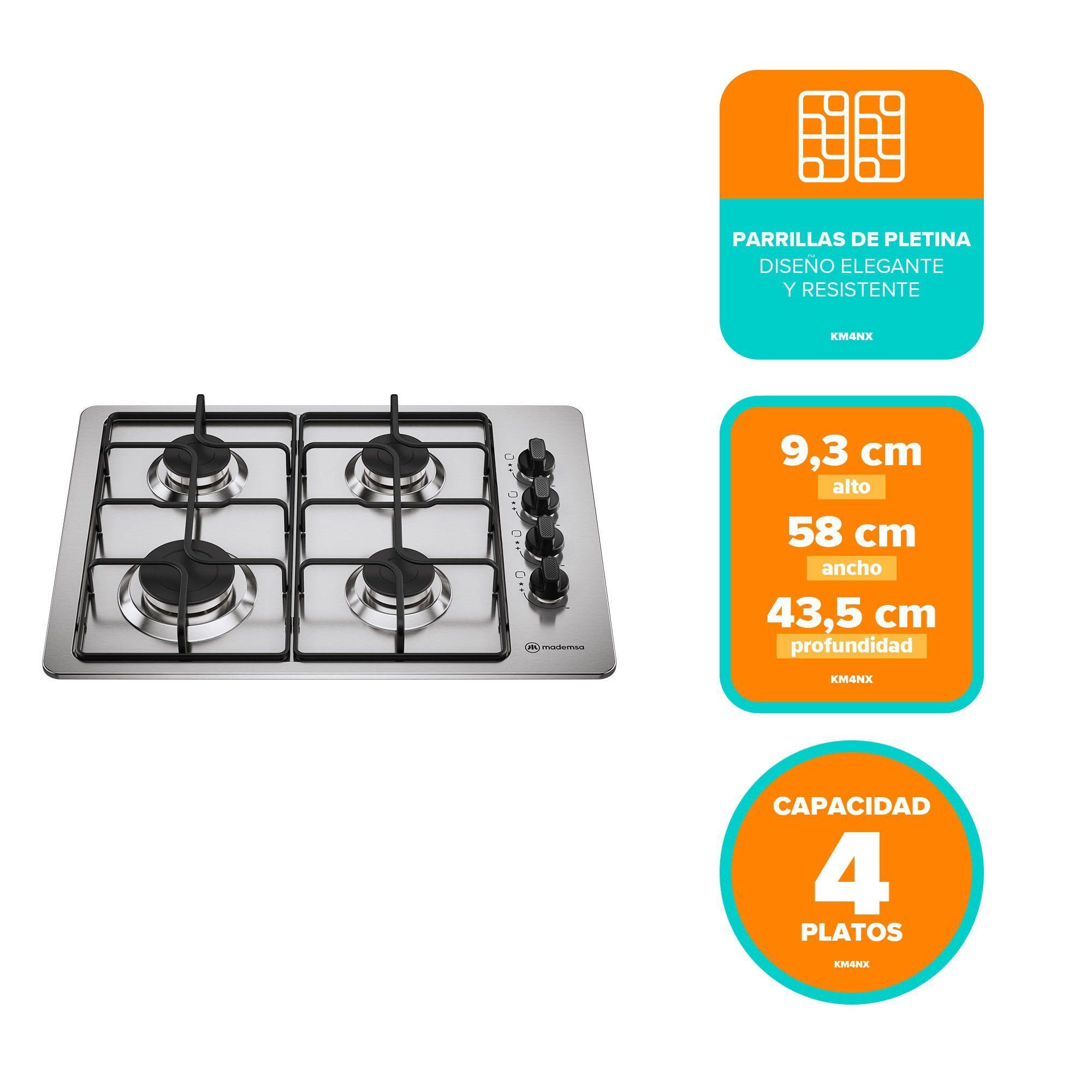 Encimera a Gas 4 Platos Encendido Automático KM4NX Inox-2