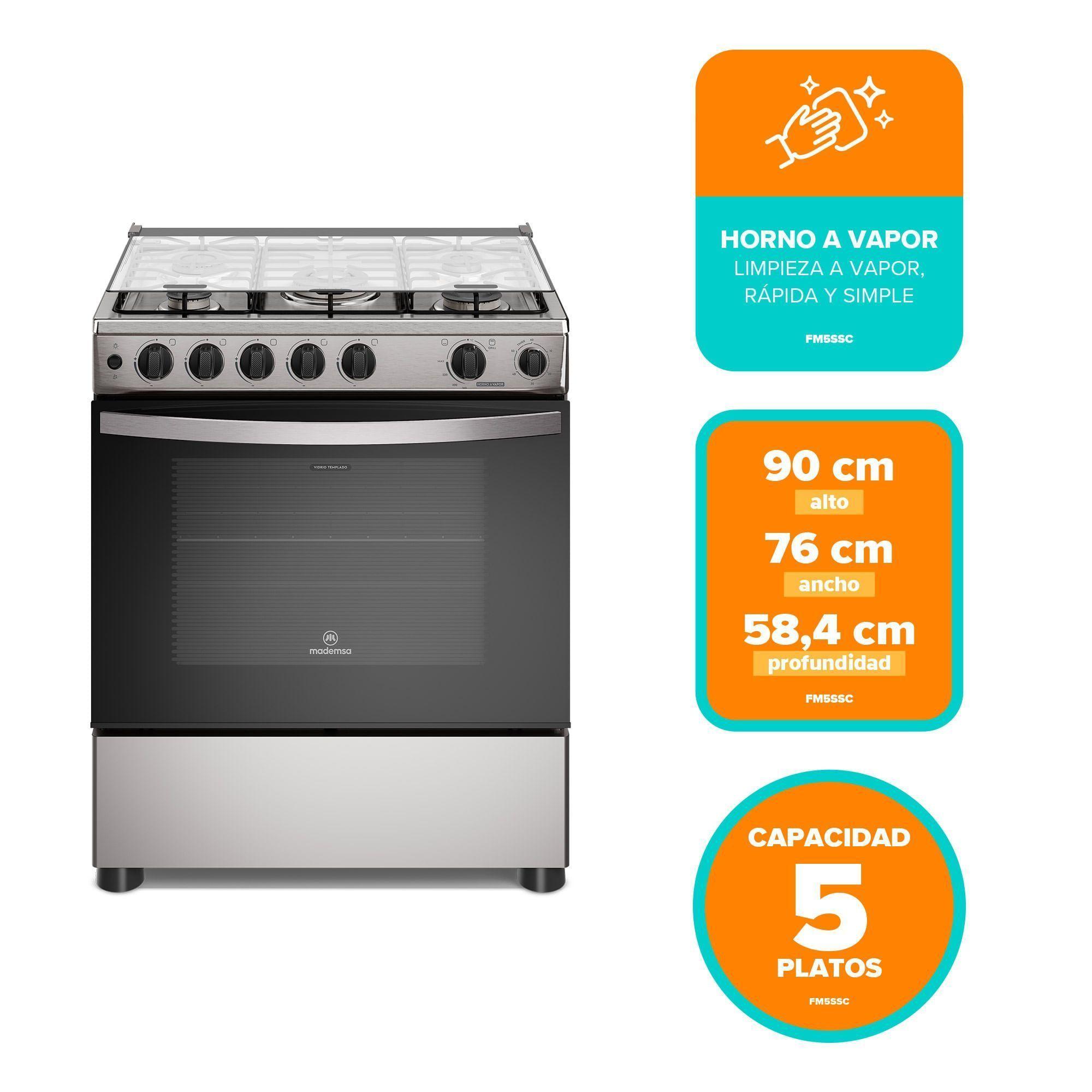 Cocina a Gas 5 Platos Horno Vapor y Triple Llama FM5SSC Inox-2