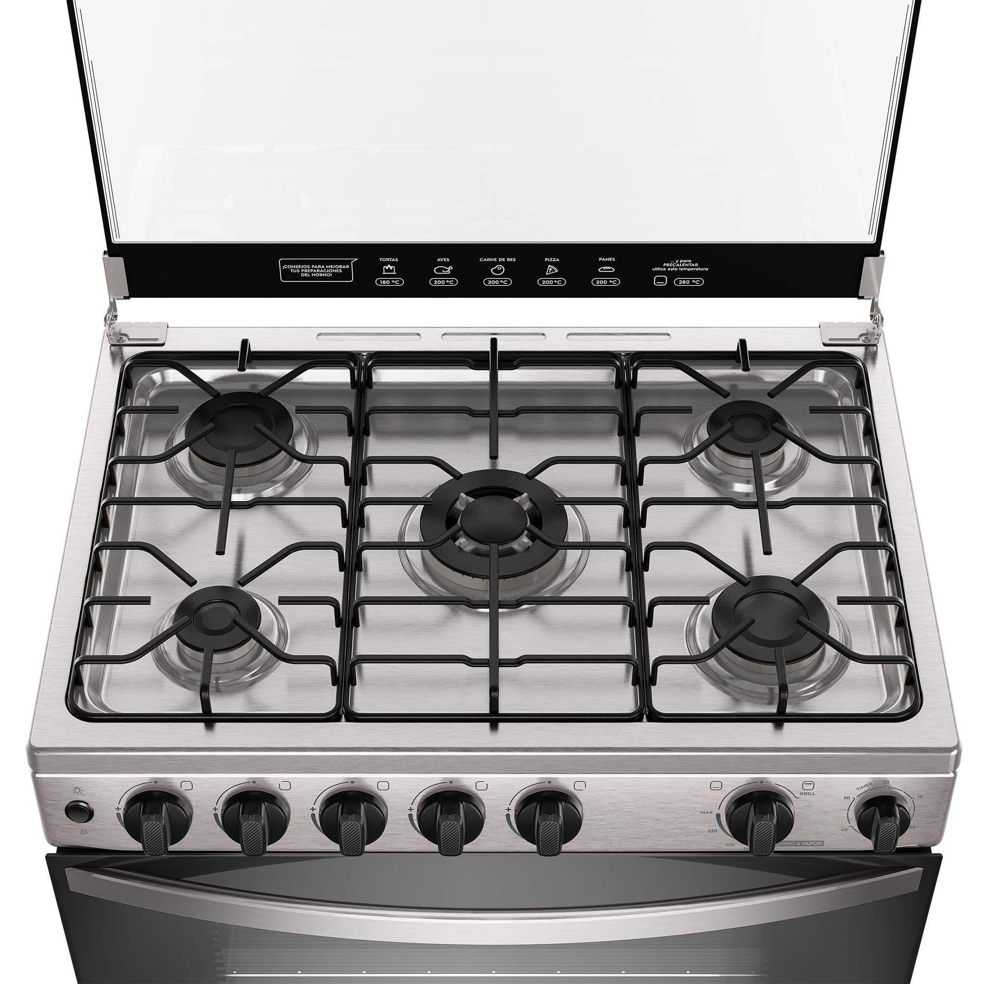Cocina a Gas 5 Platos Horno Vapor y Triple Llama FM5SSC Inox-4