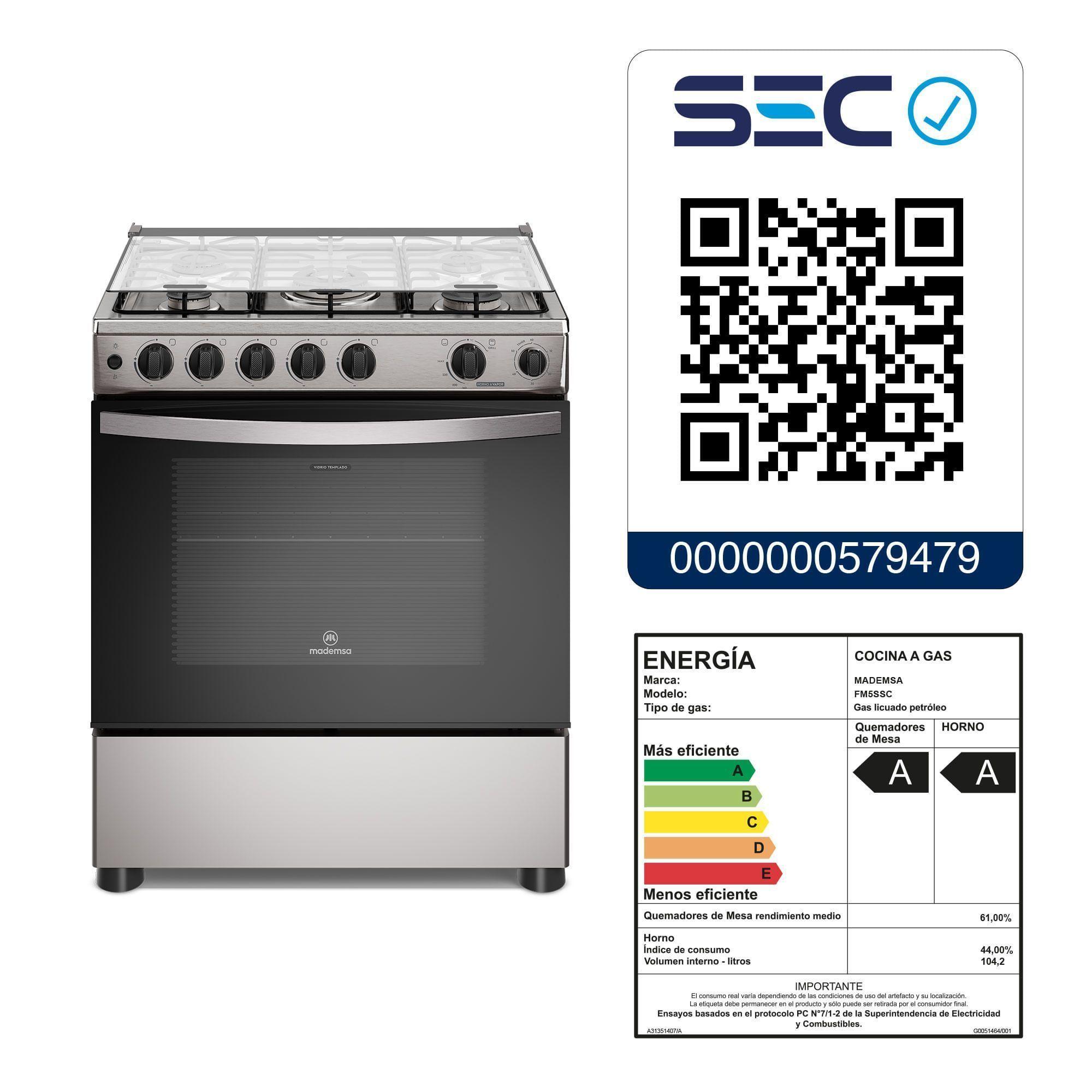 Cocina a Gas 5 Platos Horno Vapor y Triple Llama FM5SSC Inox-7