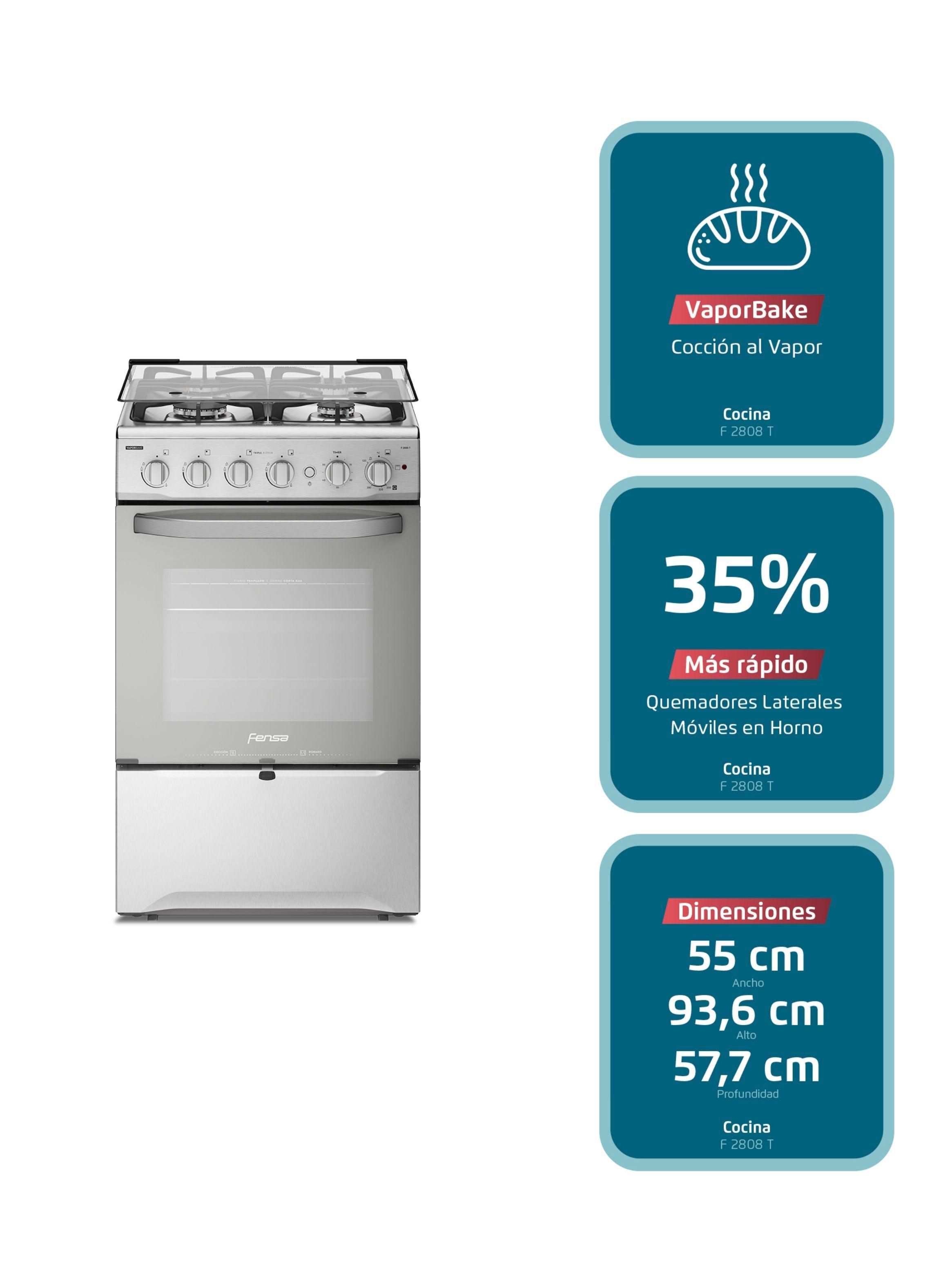 Cocina a Gas 4 Platos Fensa VaporBake Triple Llama F 2808 T-2