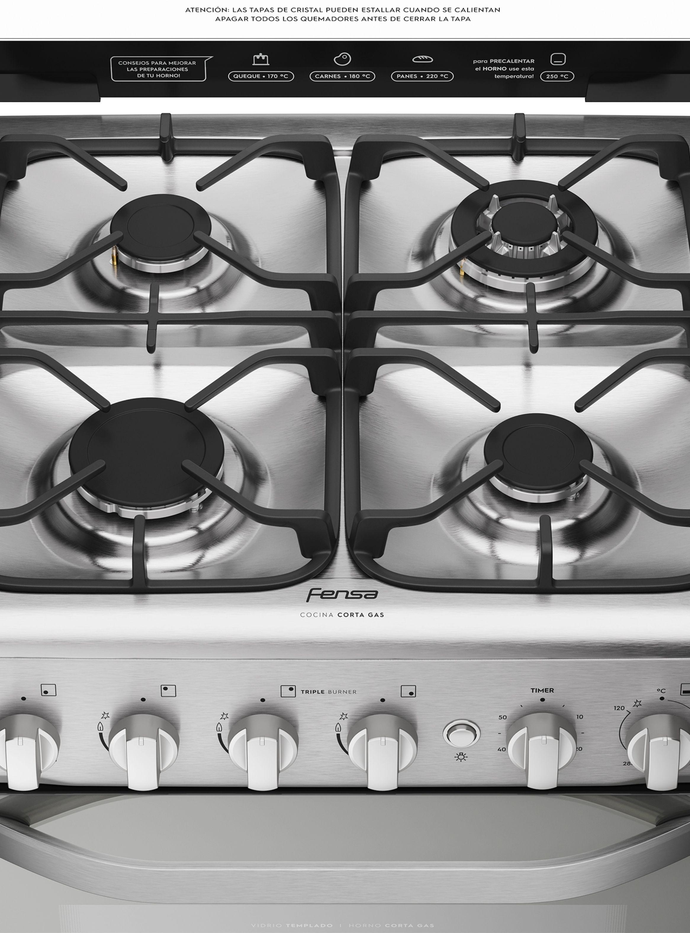 Cocina a Gas 4 Platos Fensa VaporBake Triple Llama F 2808 T-5