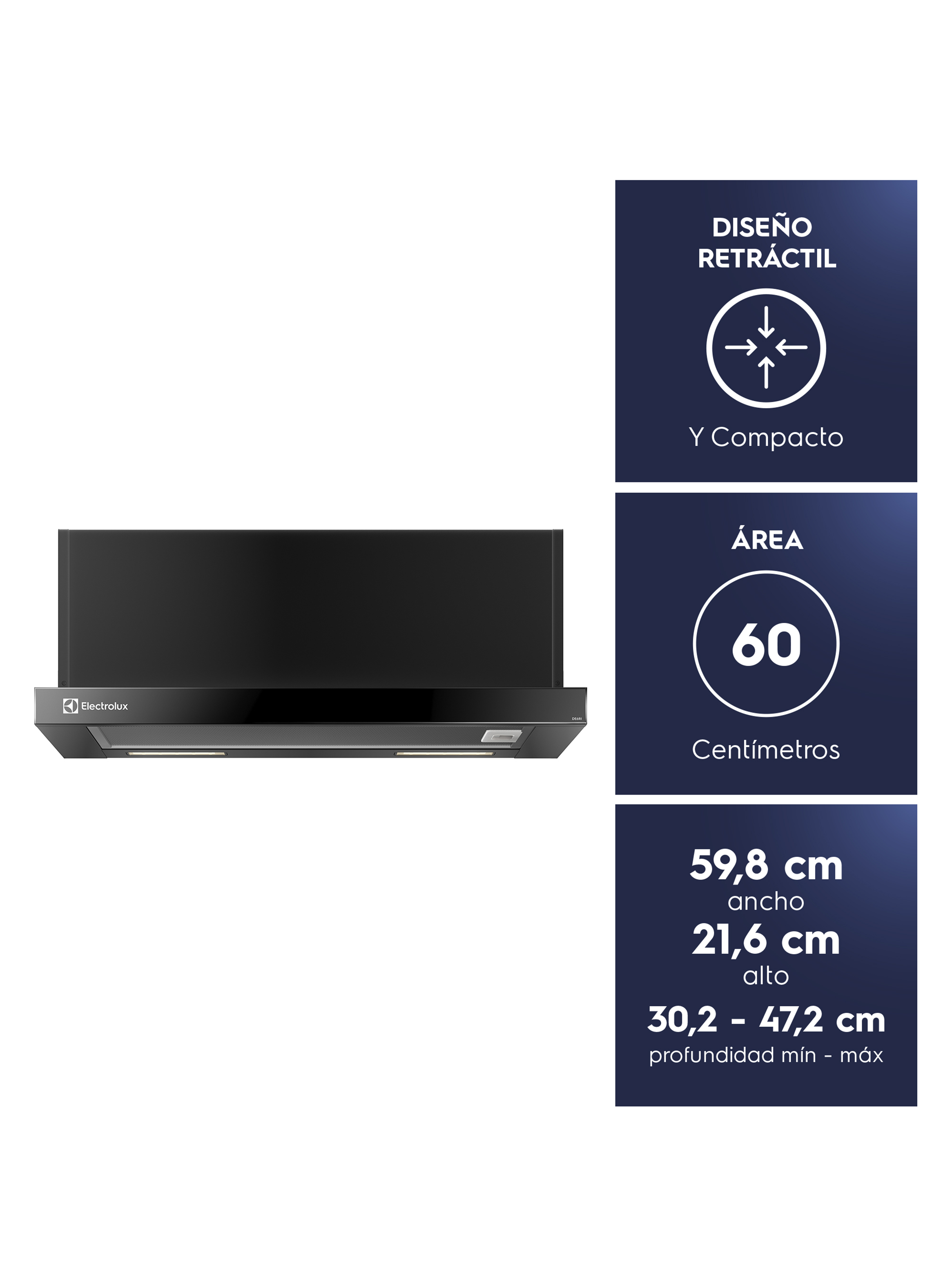 Campana Cocina extractora retráctil 60cm Luz Led DE6RI Negra-3