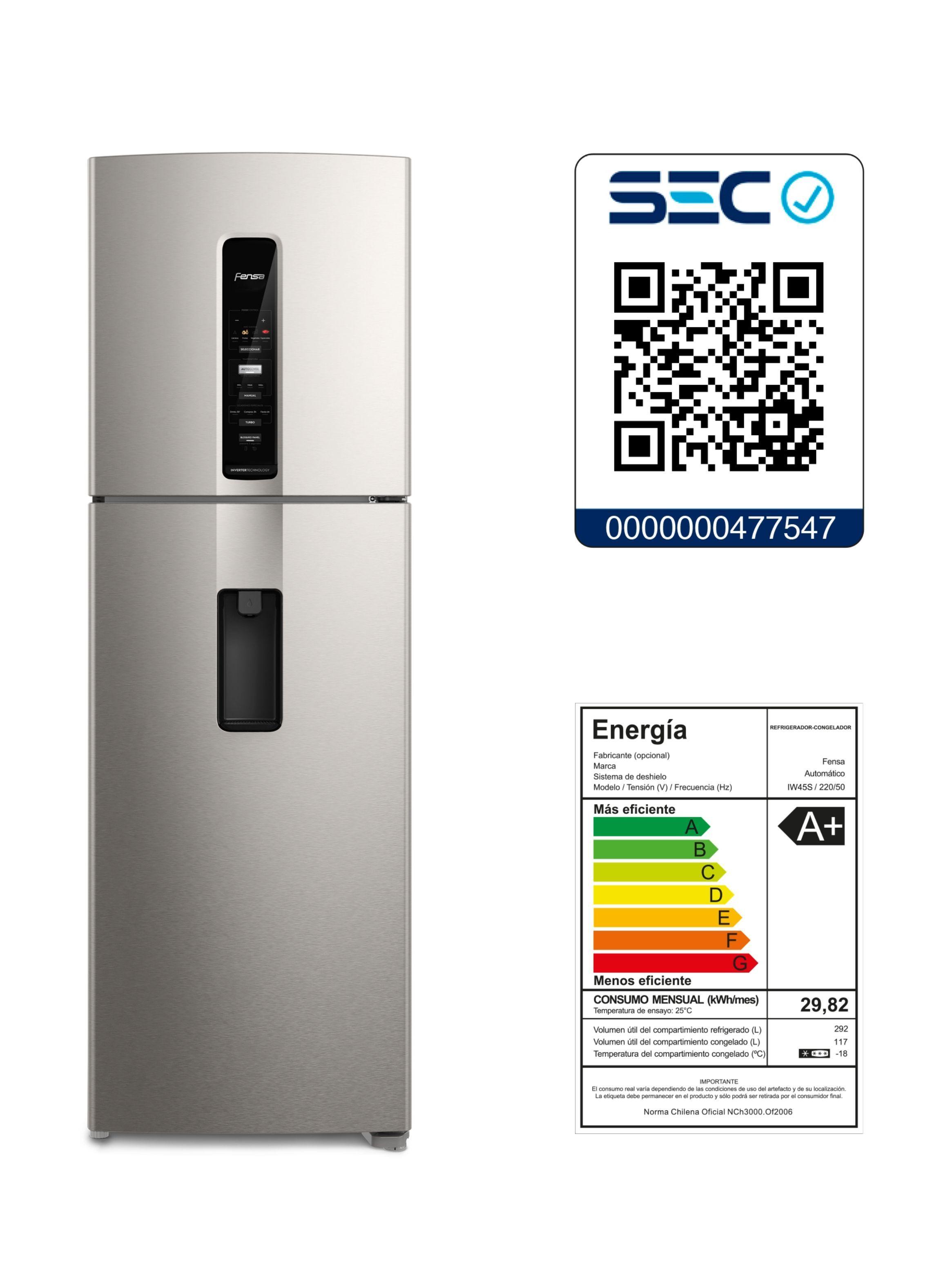 Refrigerador Fensa 409L No Frost Top Freezer Inverter IW45S-7