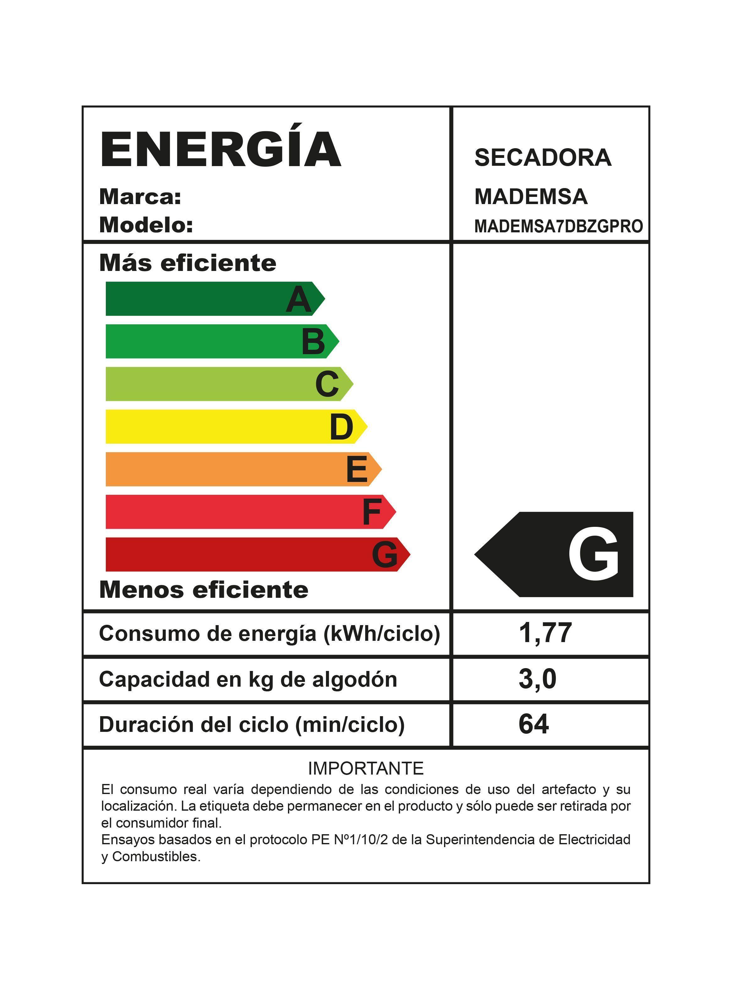 Secadora de Ropa 7Kg Carga Frontal Secado Automático 7D BZG-6