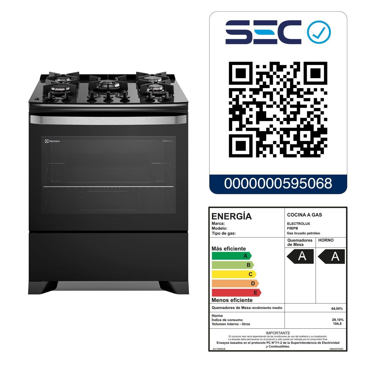 Cocina a Gas 5 Platos Parrillas Hierro Fundido F5EPB Negra-8