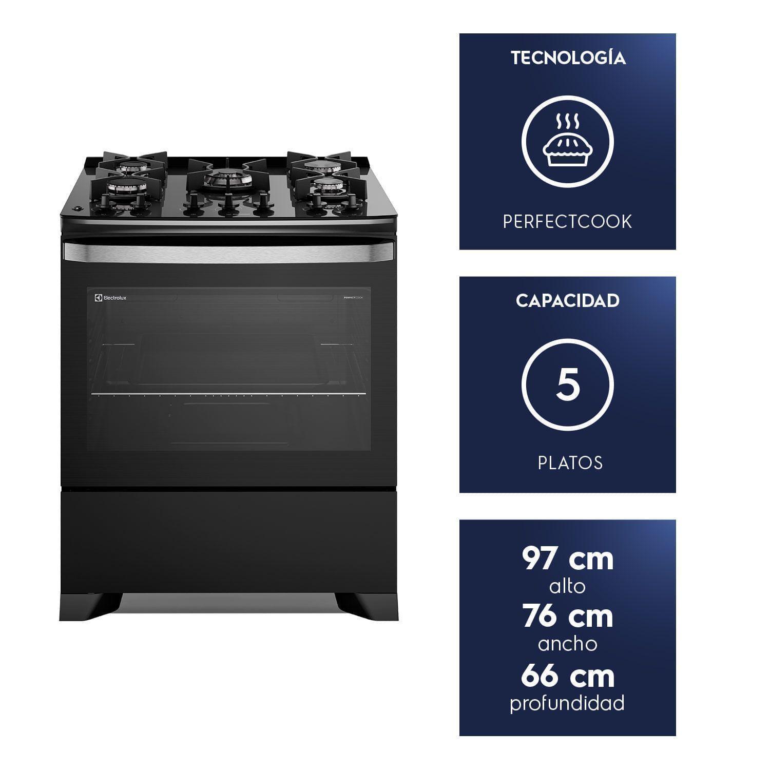 Cocina a Gas 5 Platos Parrillas Hierro Fundido F5EPB Negra-2