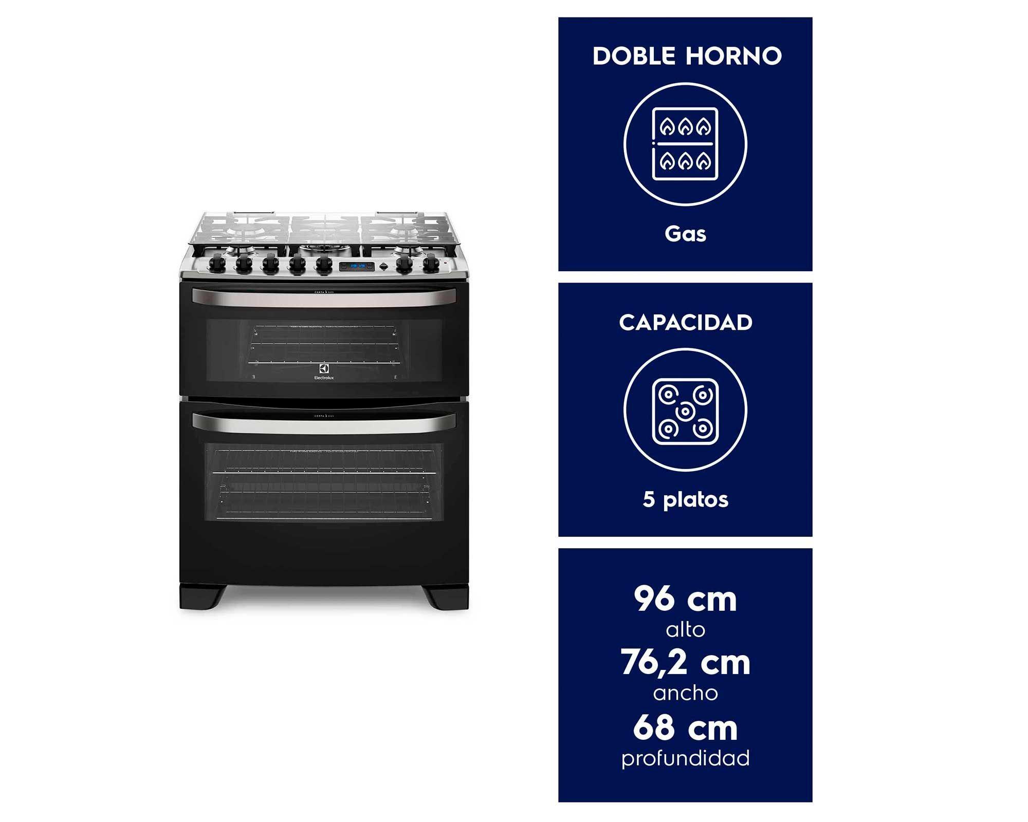 Cocina a Gas 5 Platos Doble Horno Timer Digital 76DBA Negra-2