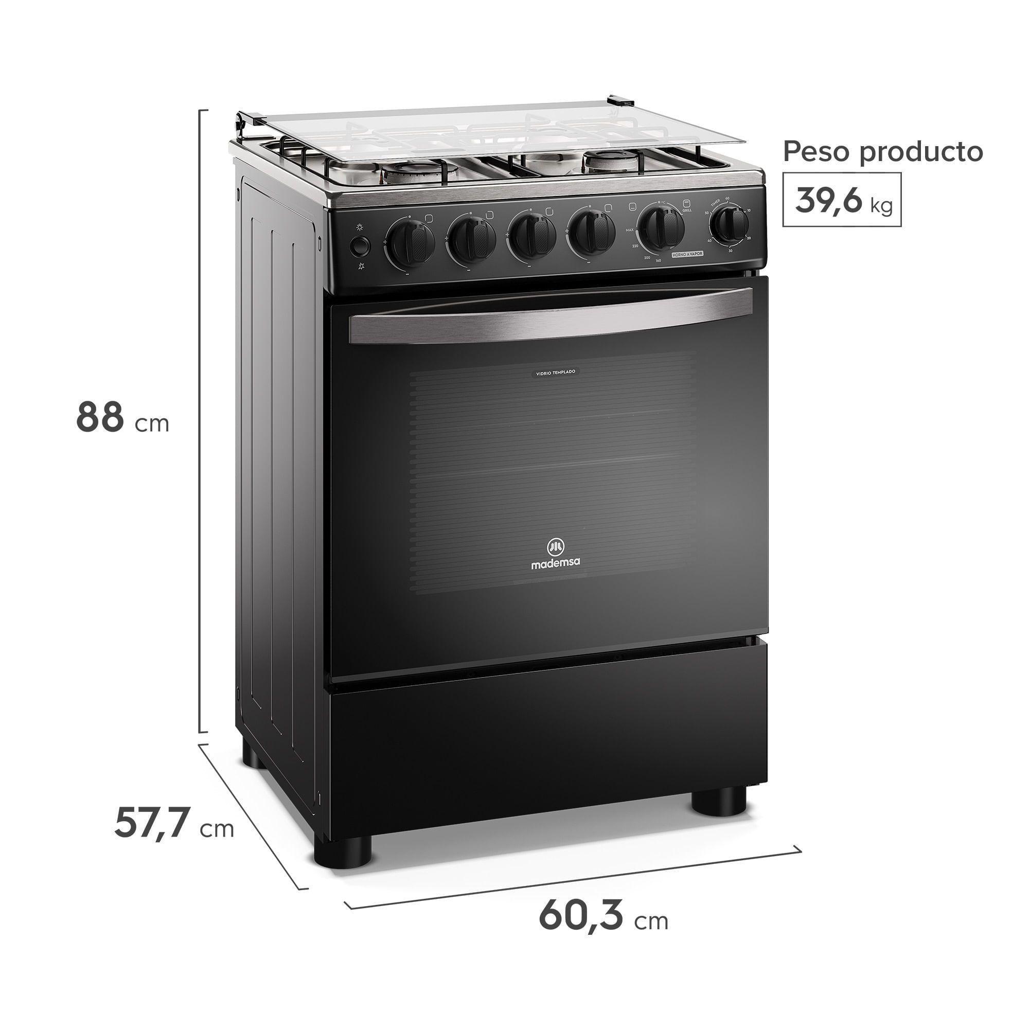 Cocina a Gas 4 Platos Horno Vapor y Temporizador FM4TPC Negra-1