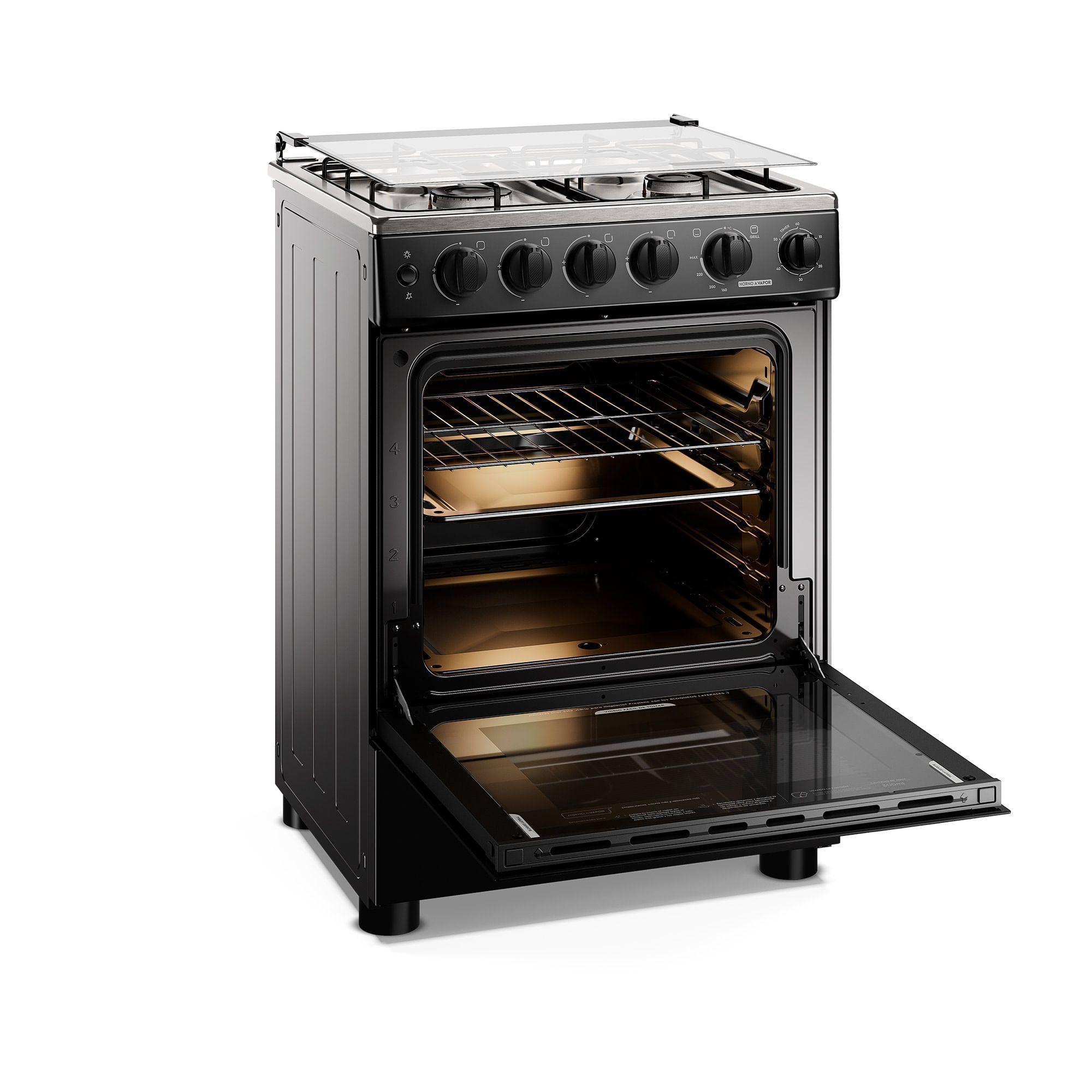 Cocina a Gas 4 Platos Horno Vapor y Temporizador FM4TPC Negra-3