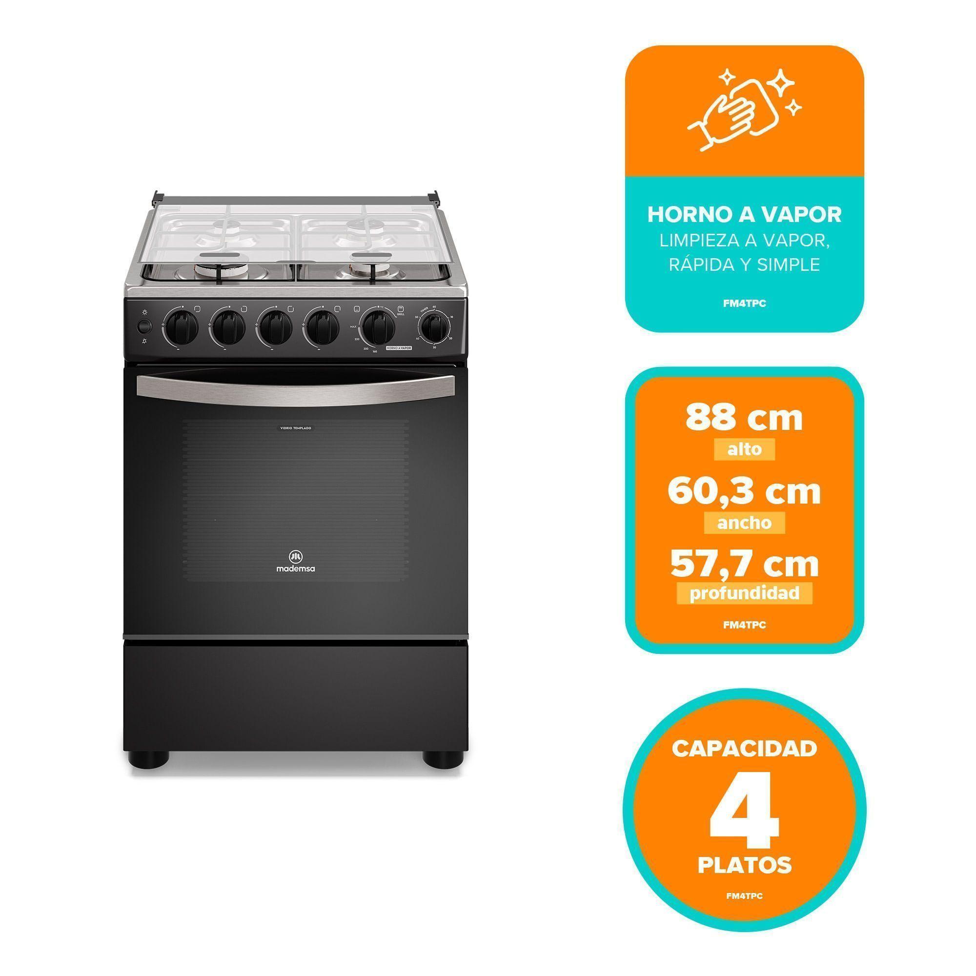 Cocina a Gas 4 Platos Horno Vapor y Temporizador FM4TPC Negra-2