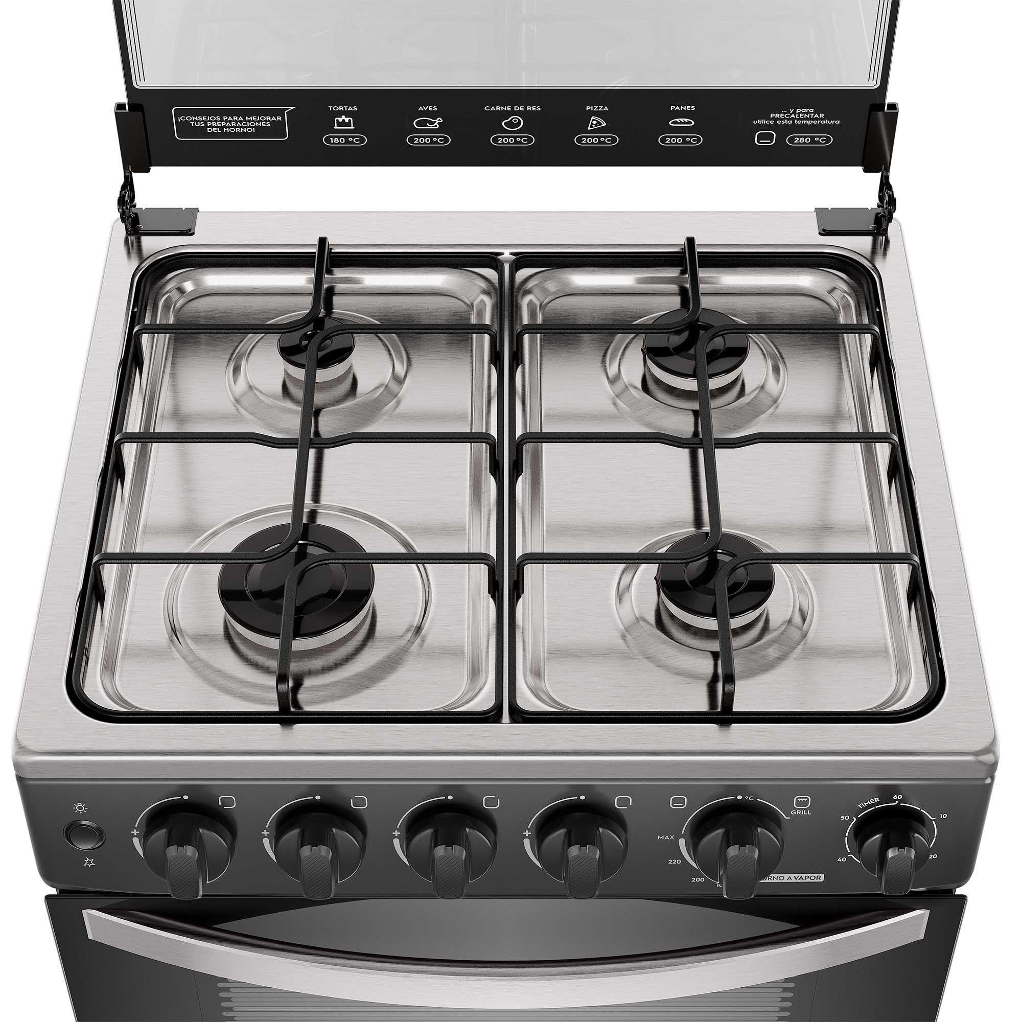 Cocina a Gas 4 Platos Horno Vapor y Temporizador FM4TPC Negra-5