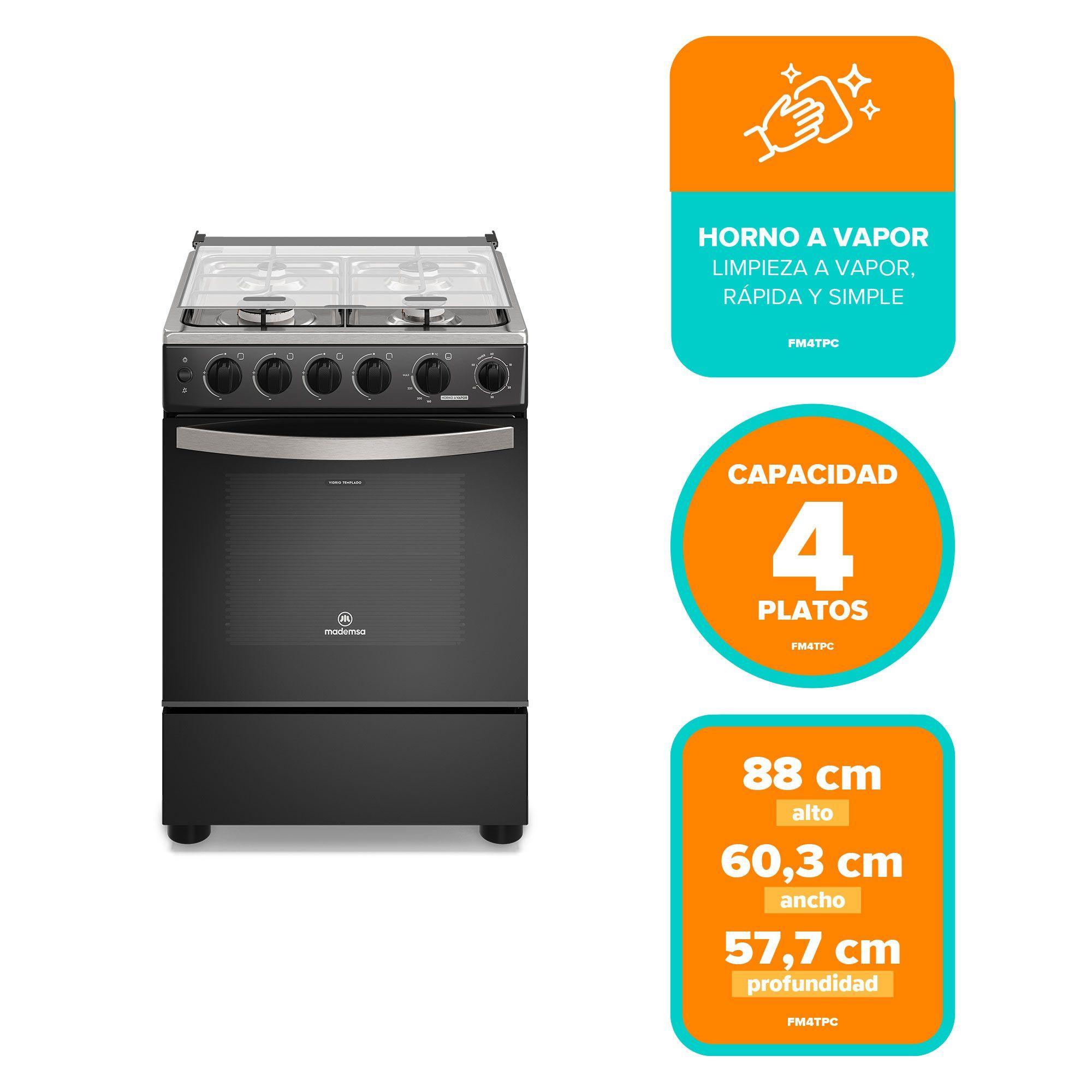 Cocina a Gas 4 Platos Horno Vapor y Temporizador FM4TPC Negra-2