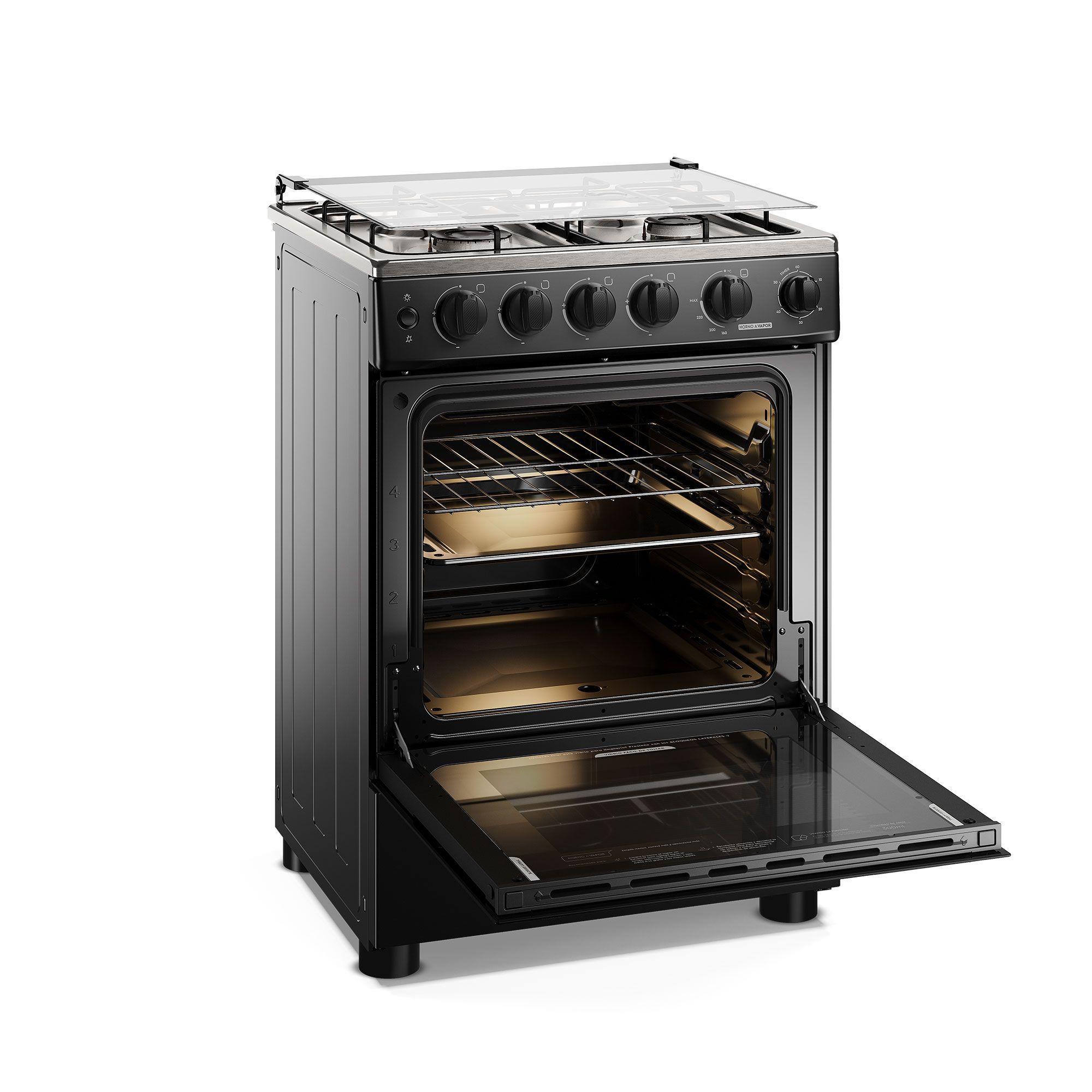 Cocina a Gas 4 Platos Horno Vapor y Temporizador FM4TPC Negra-3