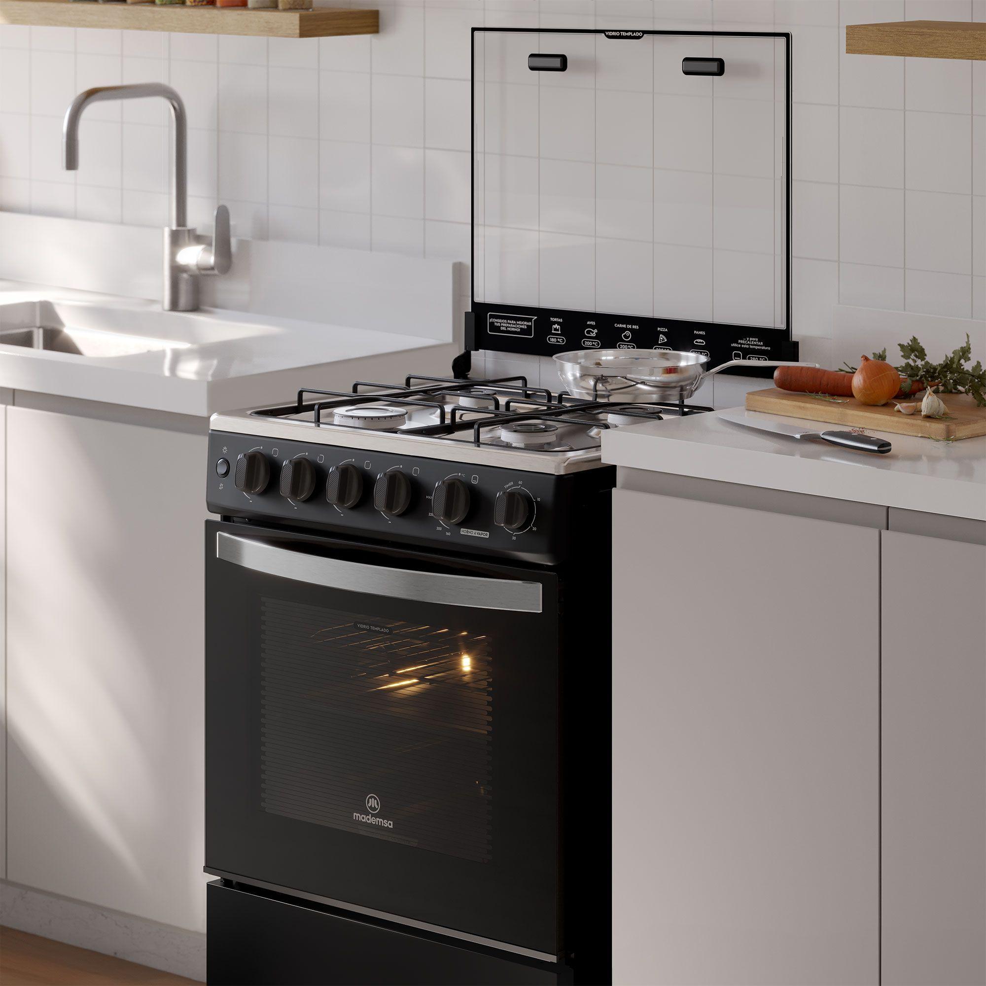 Cocina a Gas 4 Platos Horno Vapor y Temporizador FM4TPC Negra-7