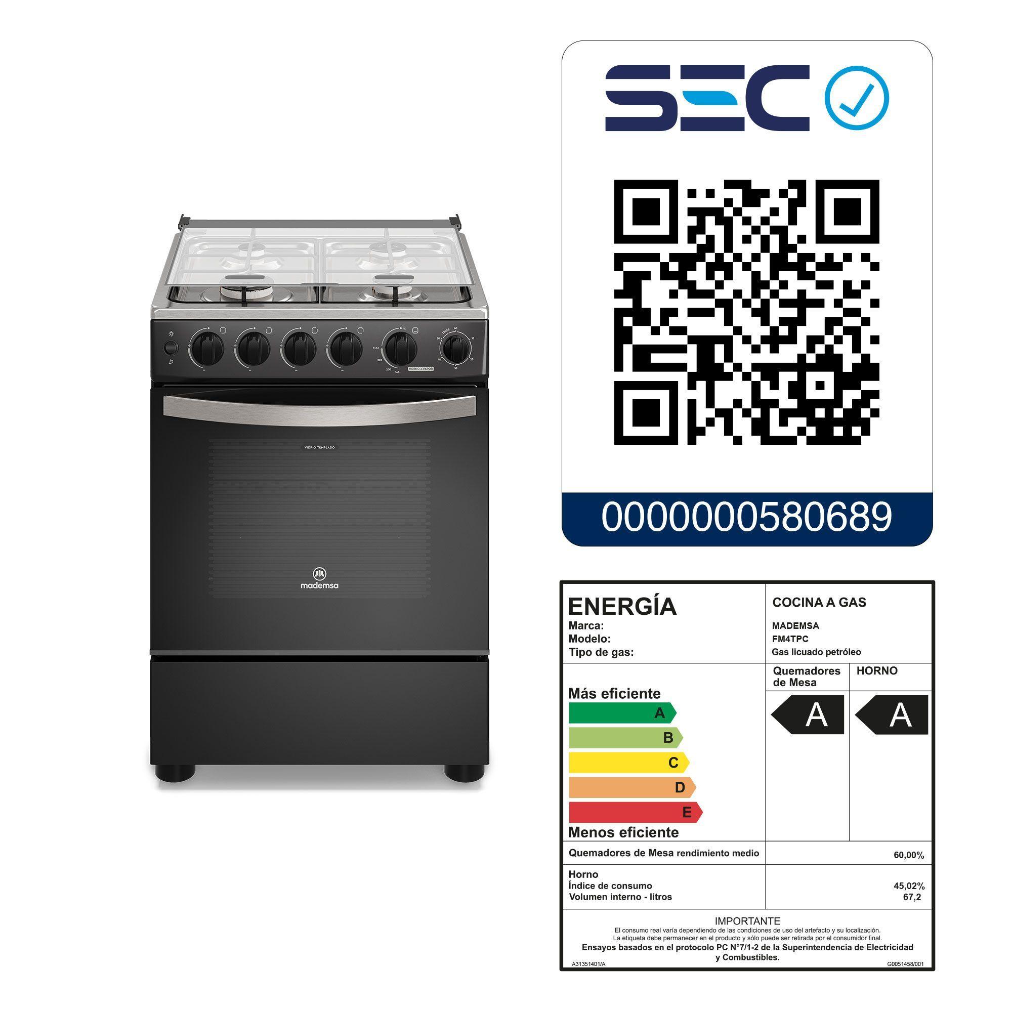 Cocina a Gas 4 Platos Horno Vapor y Temporizador FM4TPC Negra-8