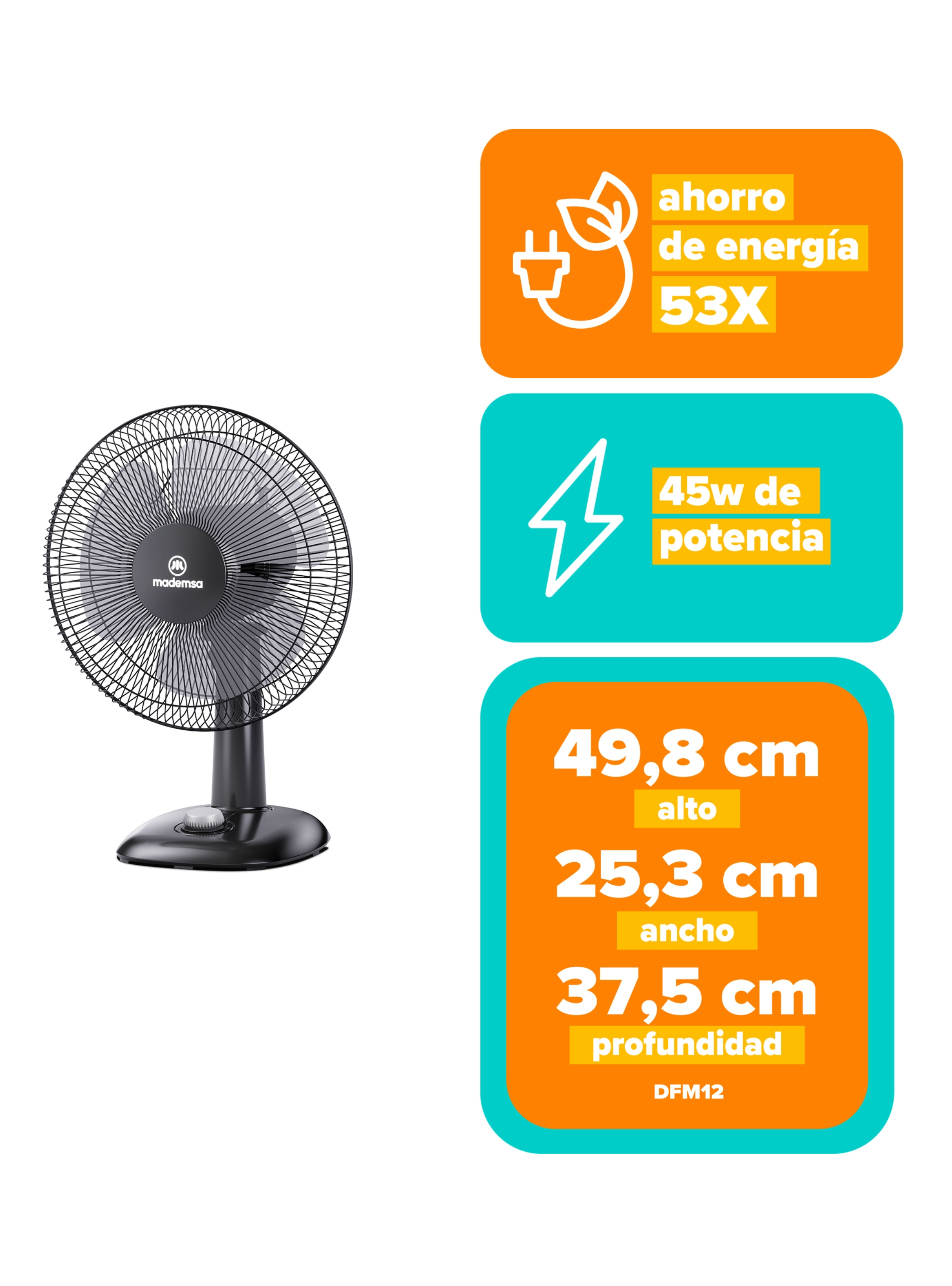 Ventilador Sobremesa Mademsa 40W 3 Velocidades 30,5 cm DFM12-2
