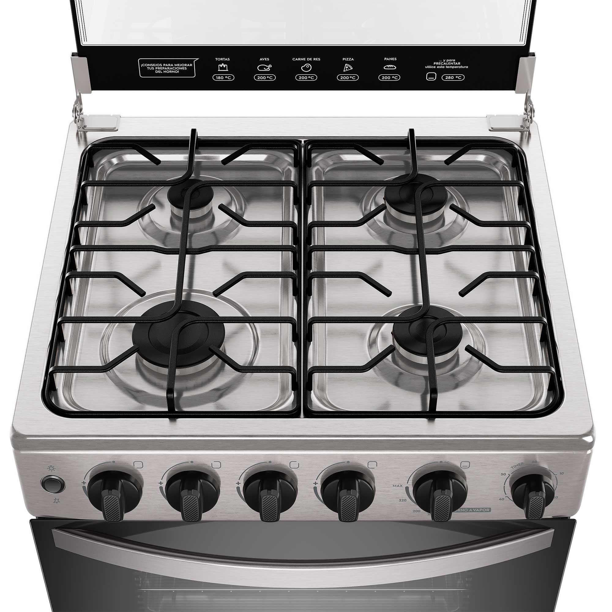 Cocina a Gas 4 Platos Horno Vapor y Grill FM4PSC Inox-4