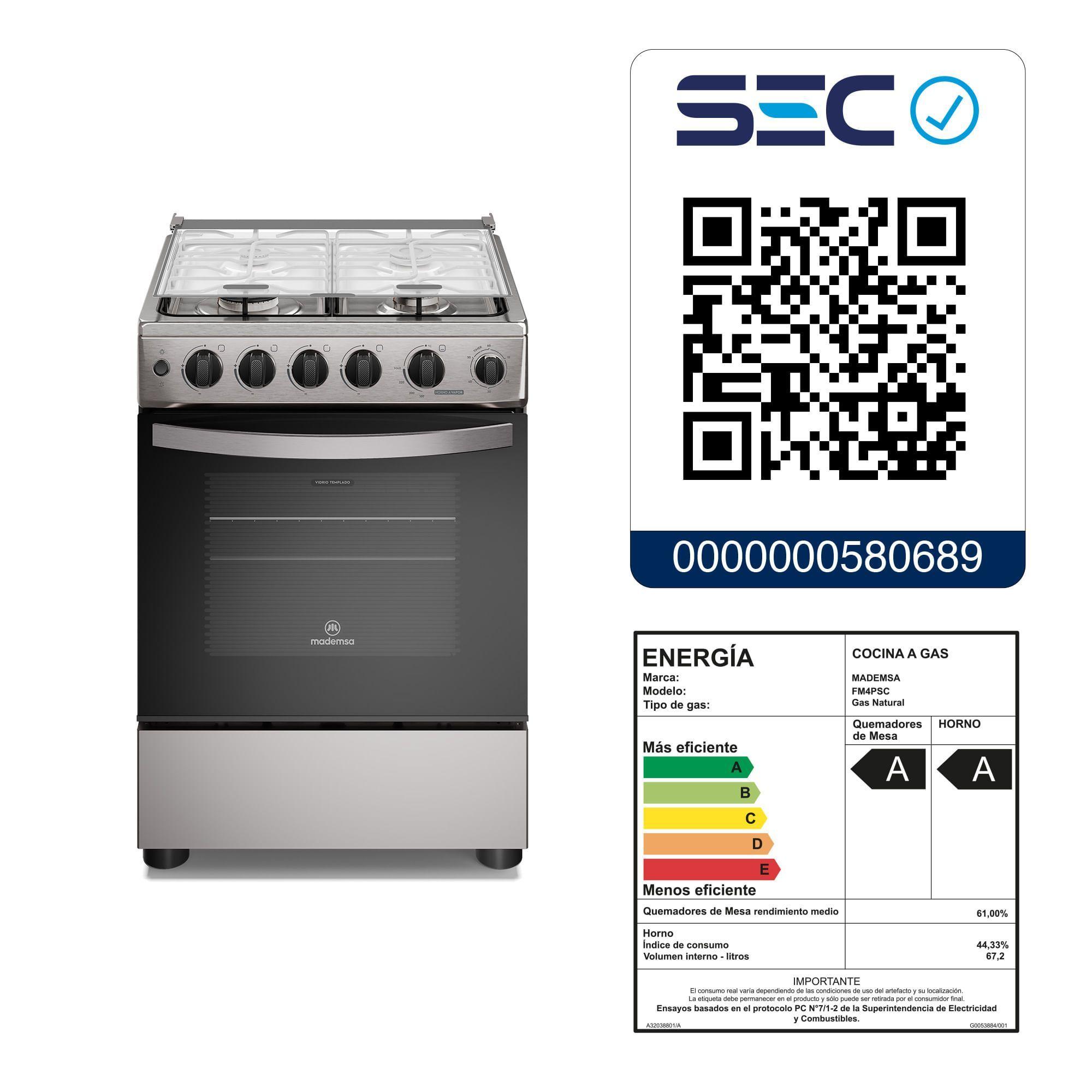 Cocina a Gas 4 Platos Horno Vapor y Grill FM4PSC Inox-9