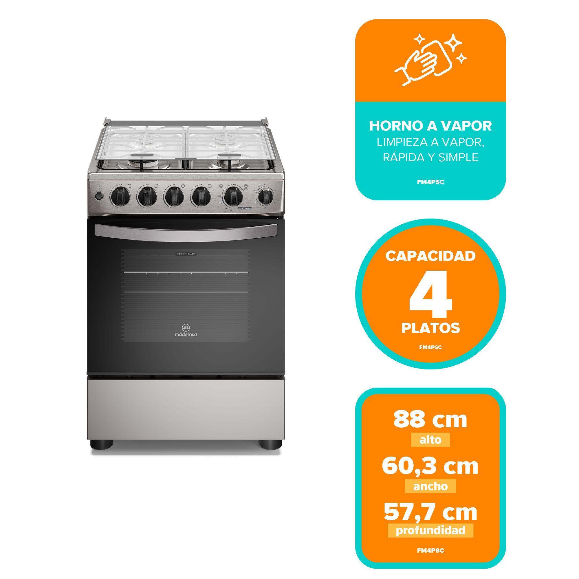 Cocina a Gas 4 Platos Horno Vapor y Grill FM4PSC Inox-2