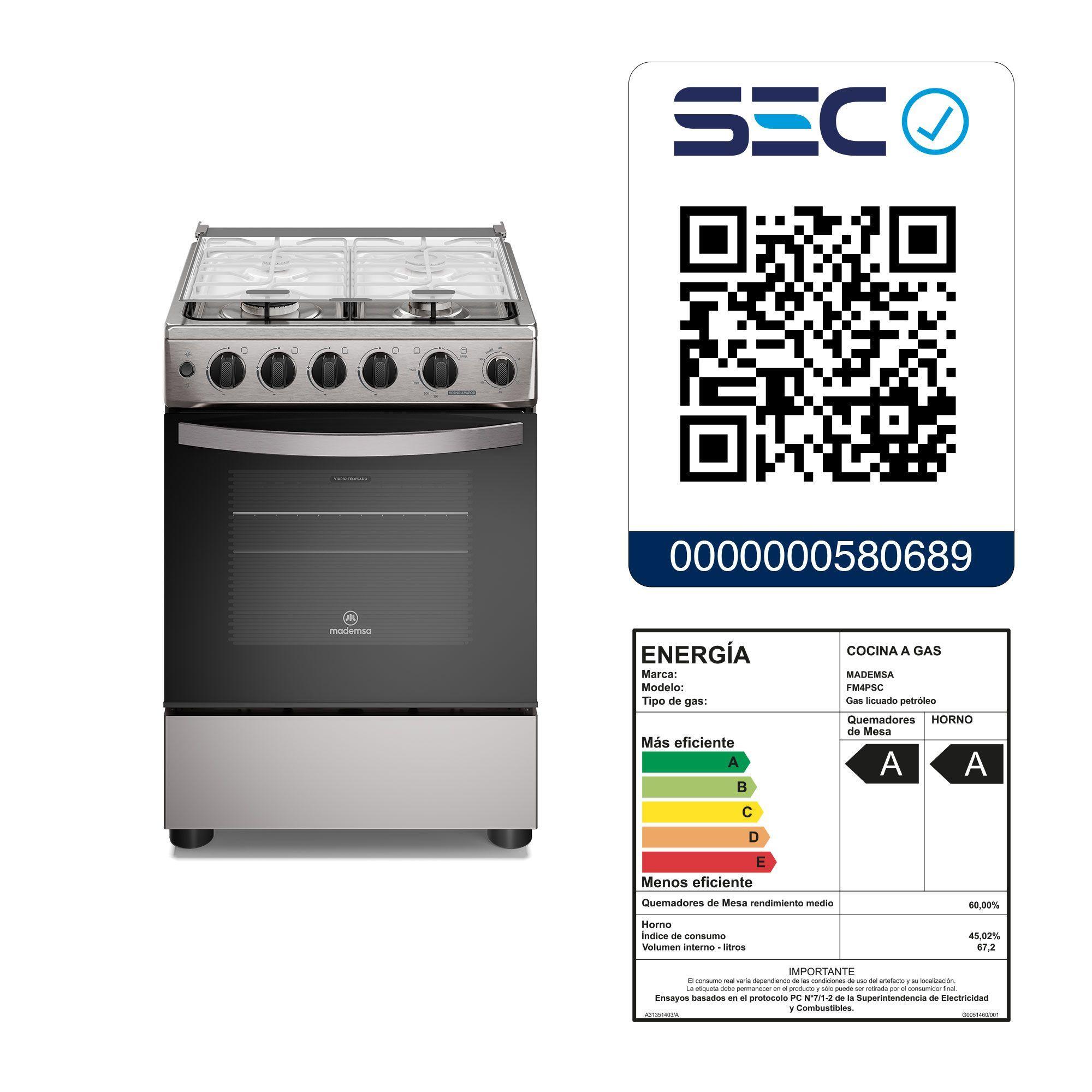 Cocina a Gas 4 Platos Horno Vapor y Grill FM4PSC Inox-7