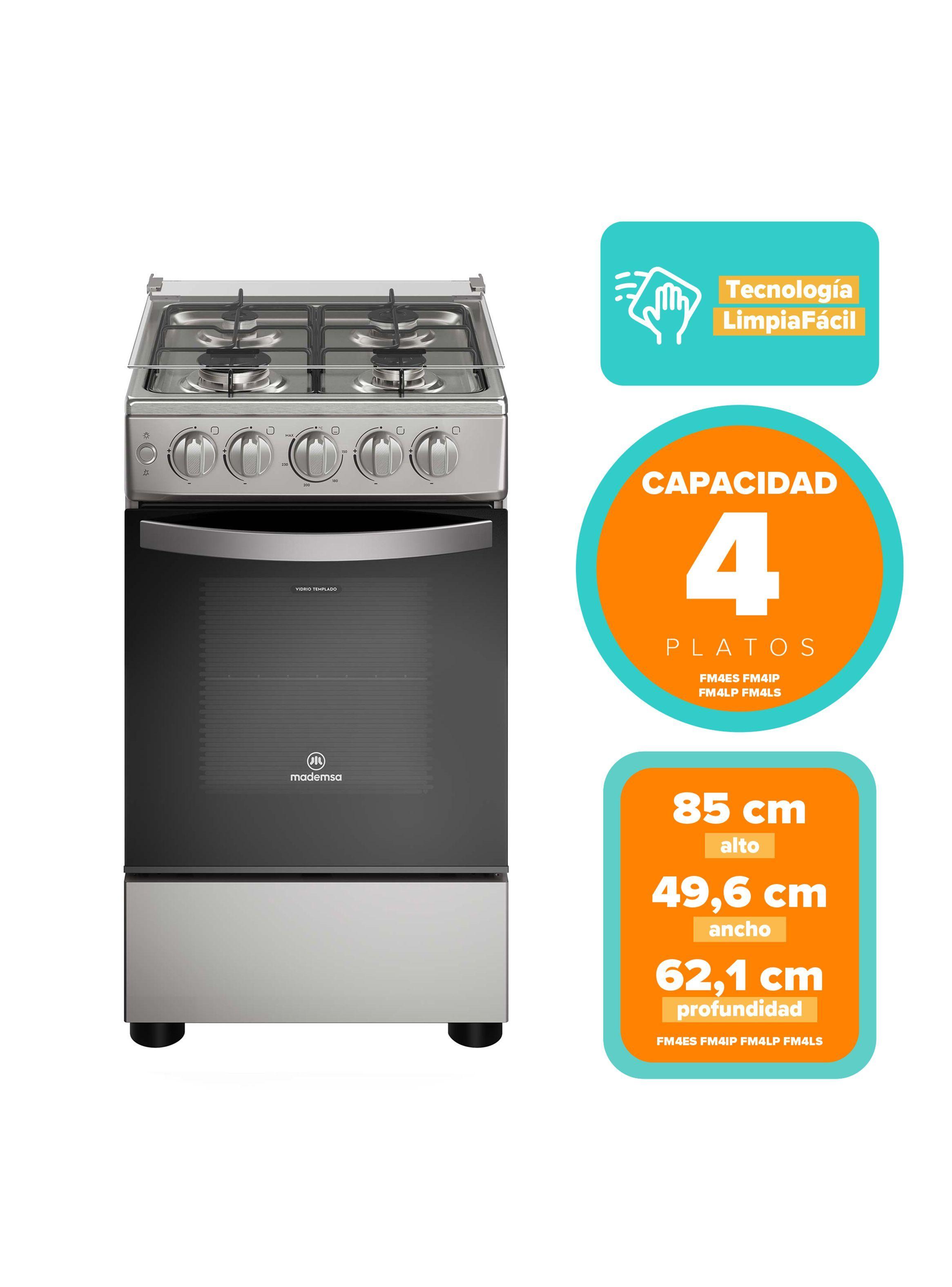 Cocina a Gas 4 Platos LimpiaFácil y Parrillas Alambrón FM4ES-2