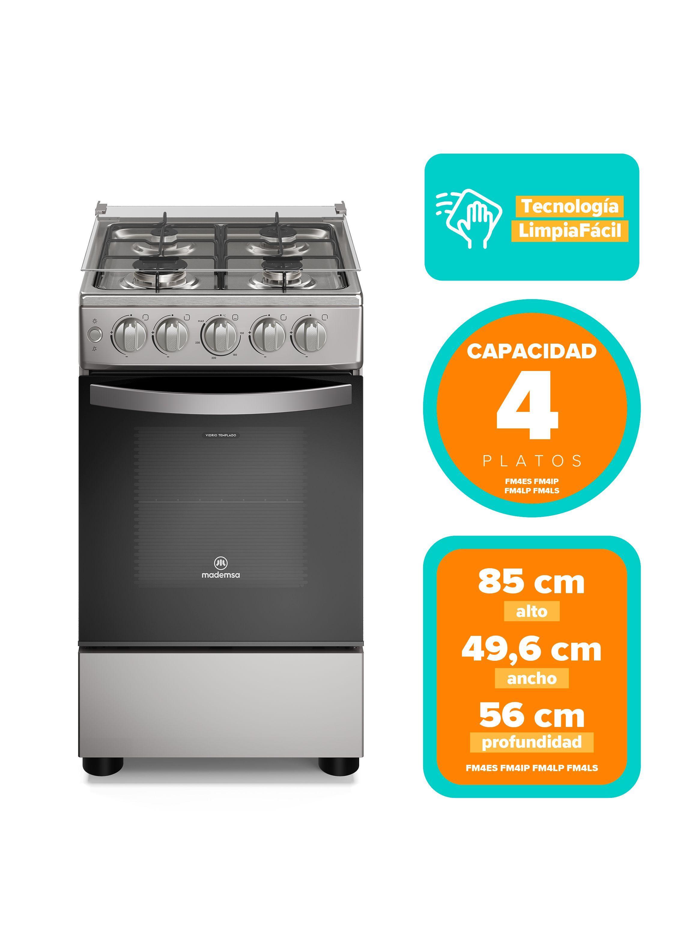 Cocina a Gas 4 Platos LimpiaFácil y Parrillas Alambrón FM4ES-3