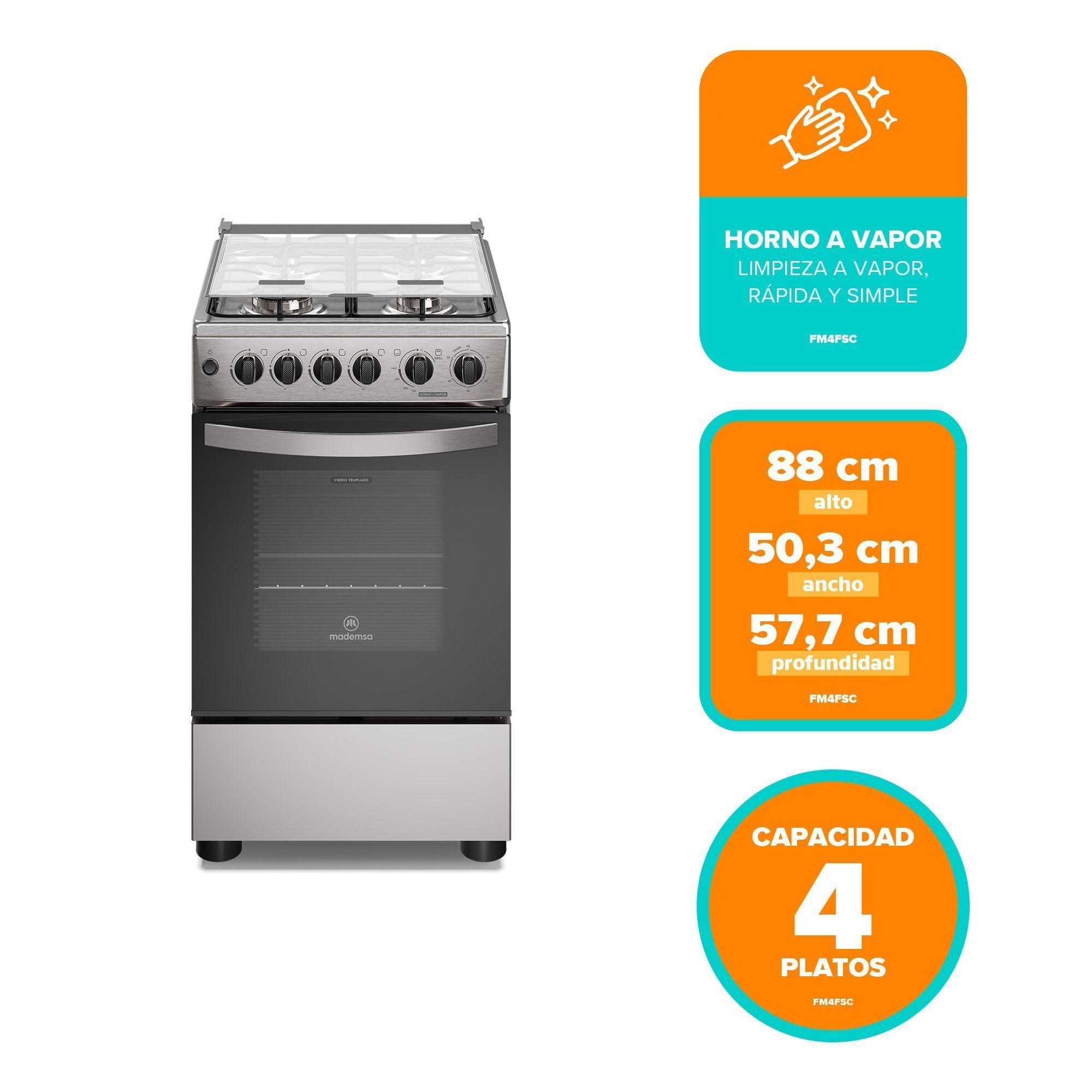 Cocina a Gas 4 Platos Horno Vapor y Grill FM4FSC Inox-2