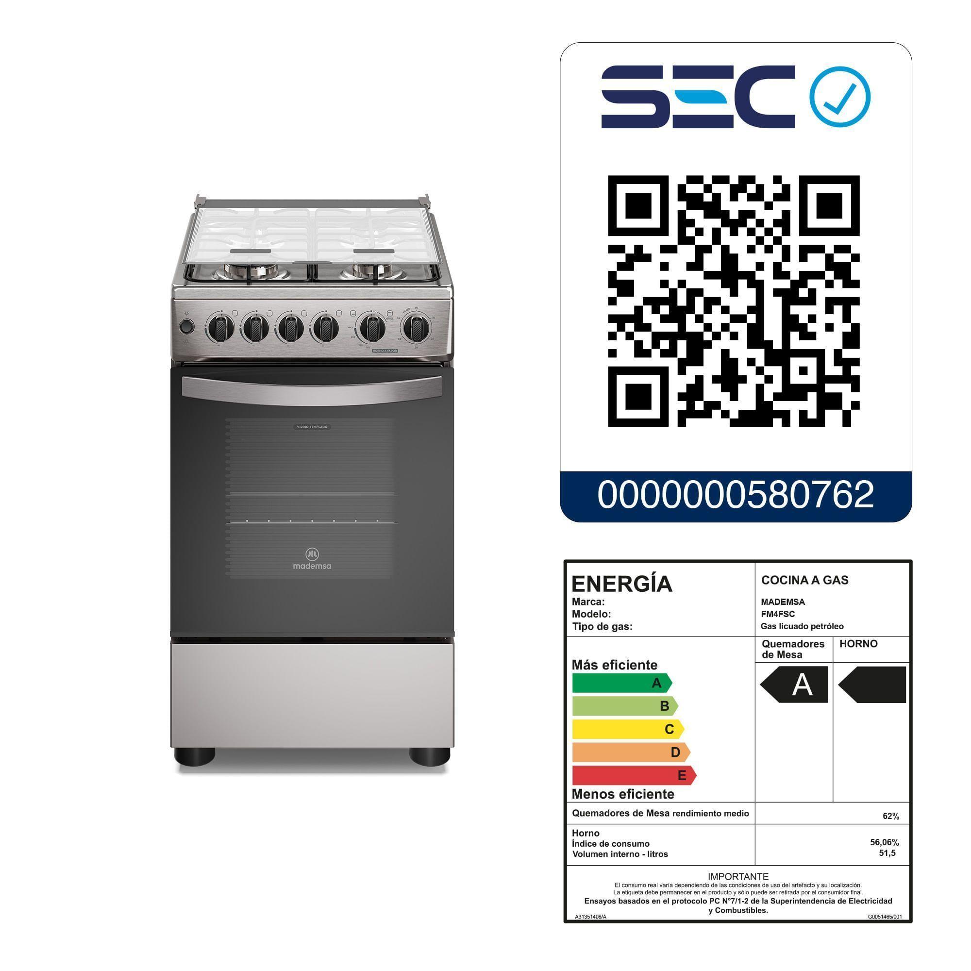 Cocina a Gas 4 Platos Horno Vapor y Grill FM4FSC Inox-7