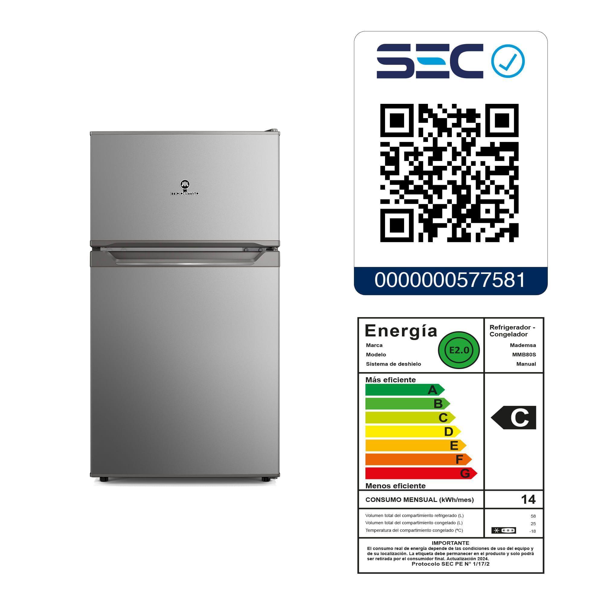Mini Refrigerador 83L Frío Directo Top Freezer Inverter MMB80S-8