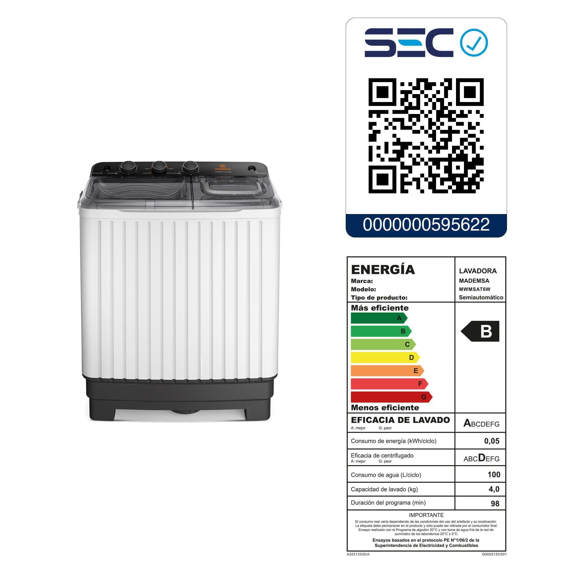 Lavadora Semi Automática Mademsa 6kg Carga Superior MWMSAT6W-7