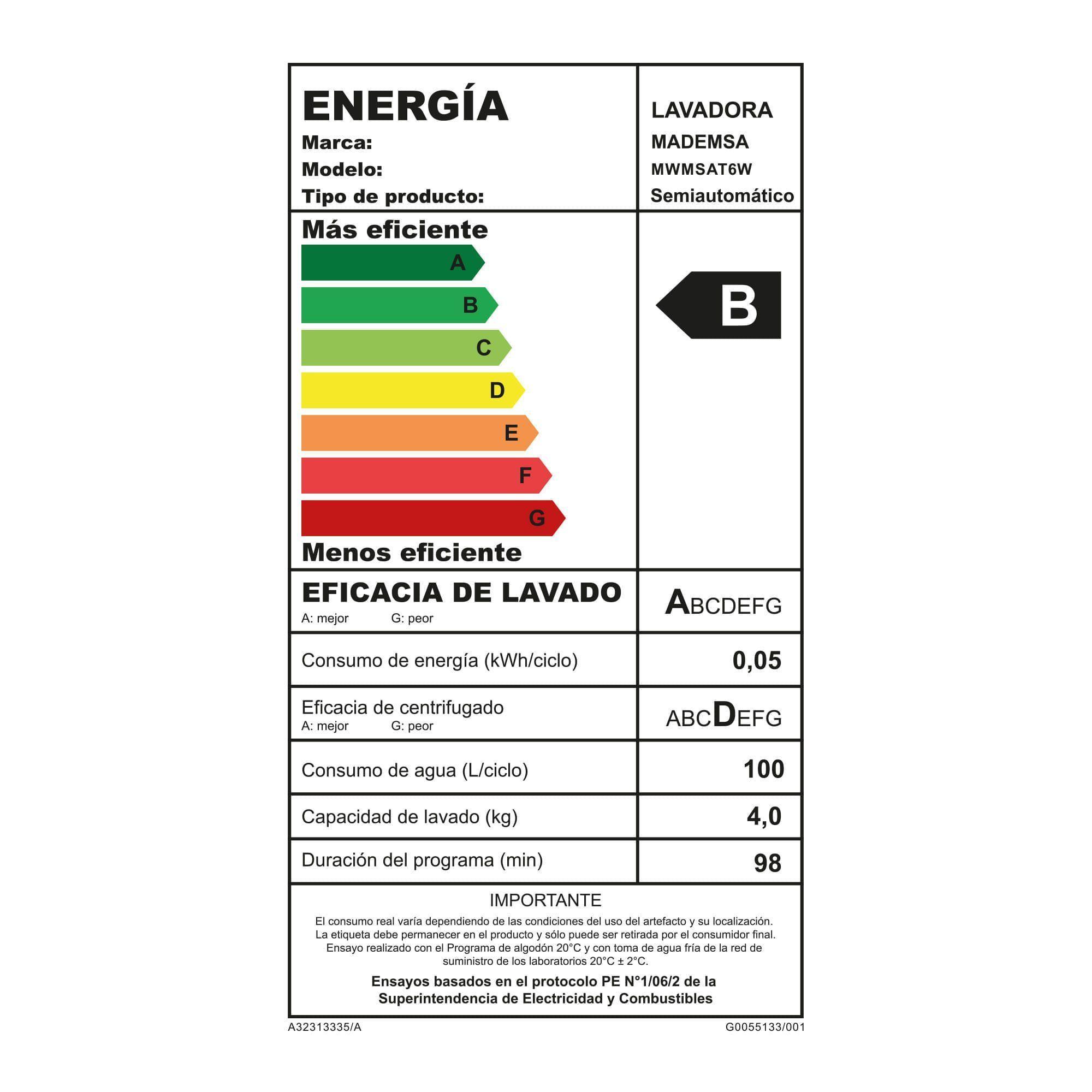 Lavadora Semi Automática Mademsa 6kg Carga Superior MWMSAT6W-9