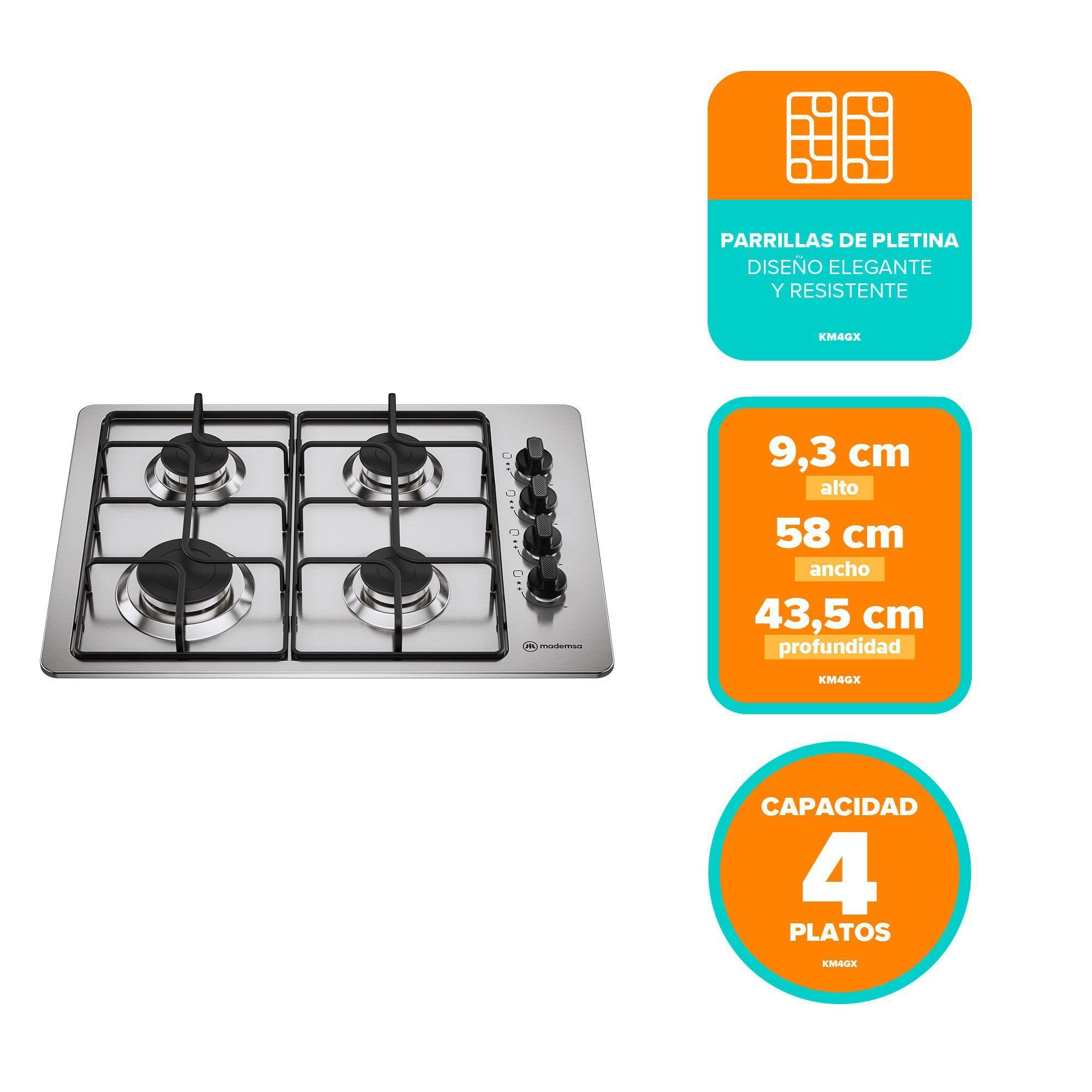 Encimera a Gas 4 Platos Encendido Automático KM4GX Inox-2