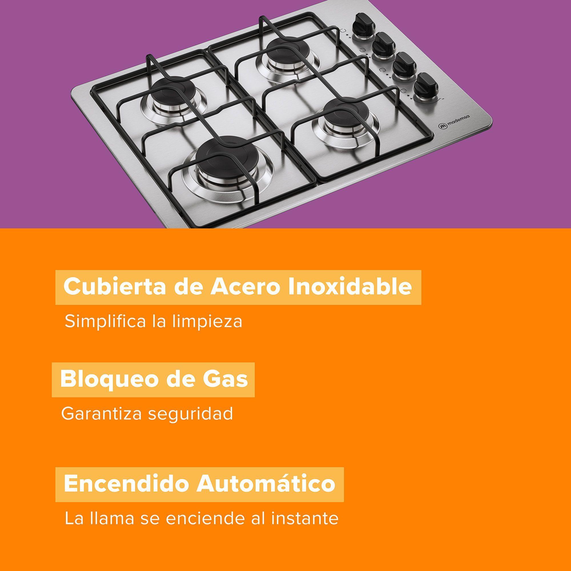 Encimera a Gas 4 Platos Encendido Automático KM4GX Inox-5