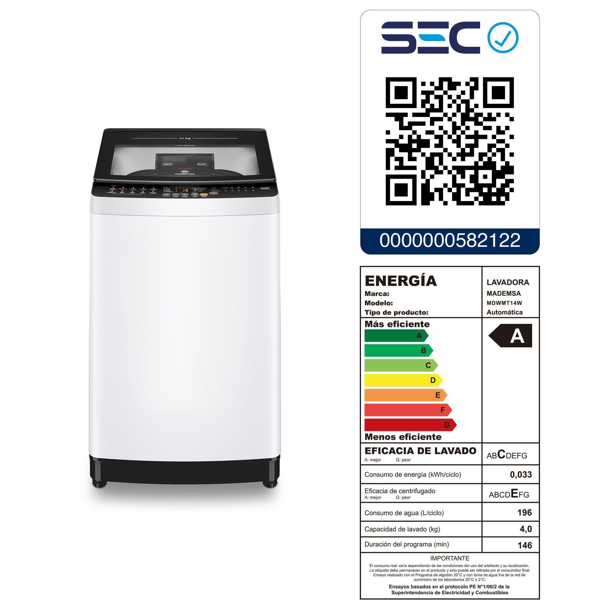 Lavadora Automática 14Kg Carga Superior MDWMT14W Blanca-9