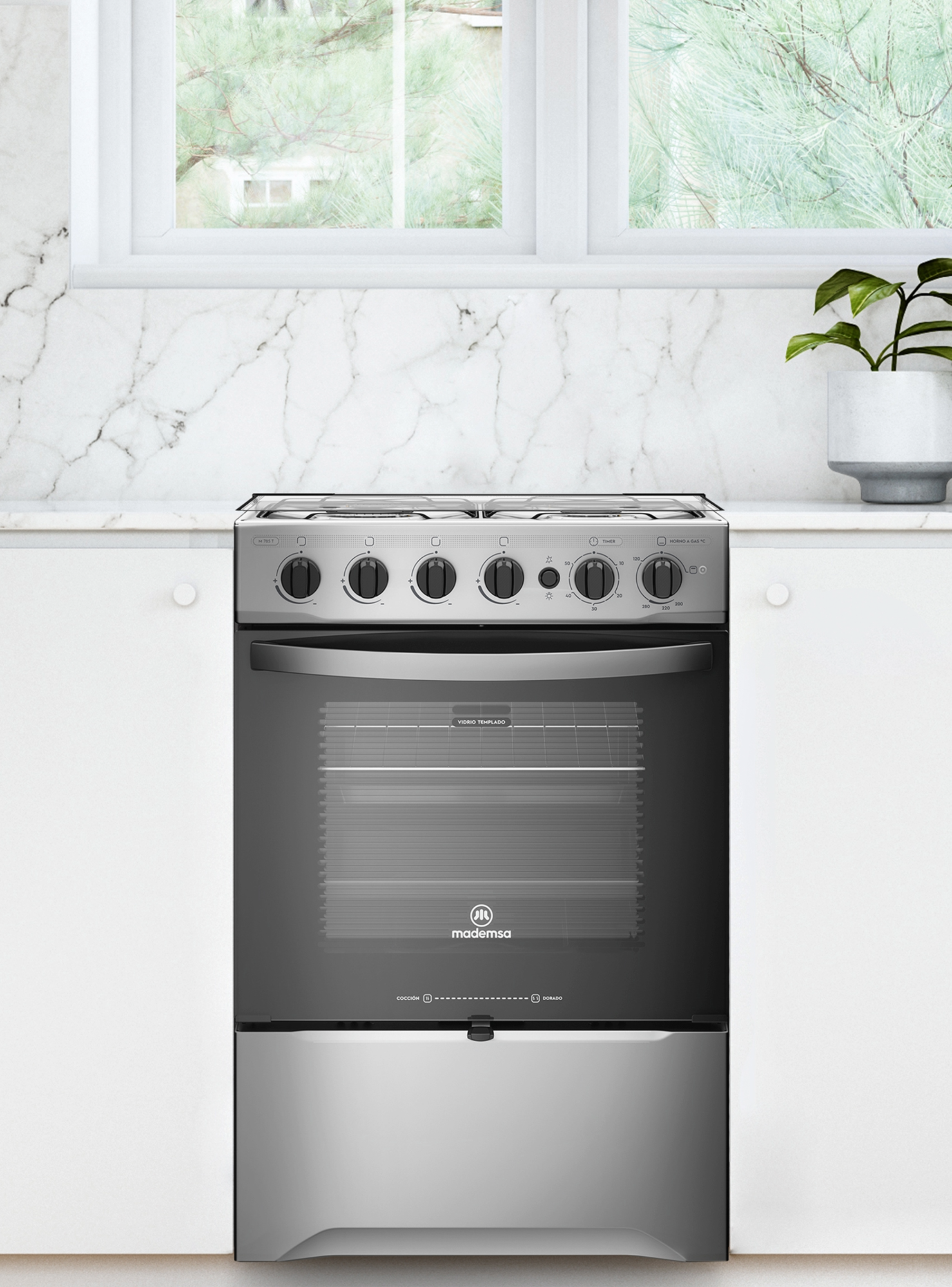 Cocina a Gas 4 Platos Mademsa LimpiaFácil y Grill M 785 T-2