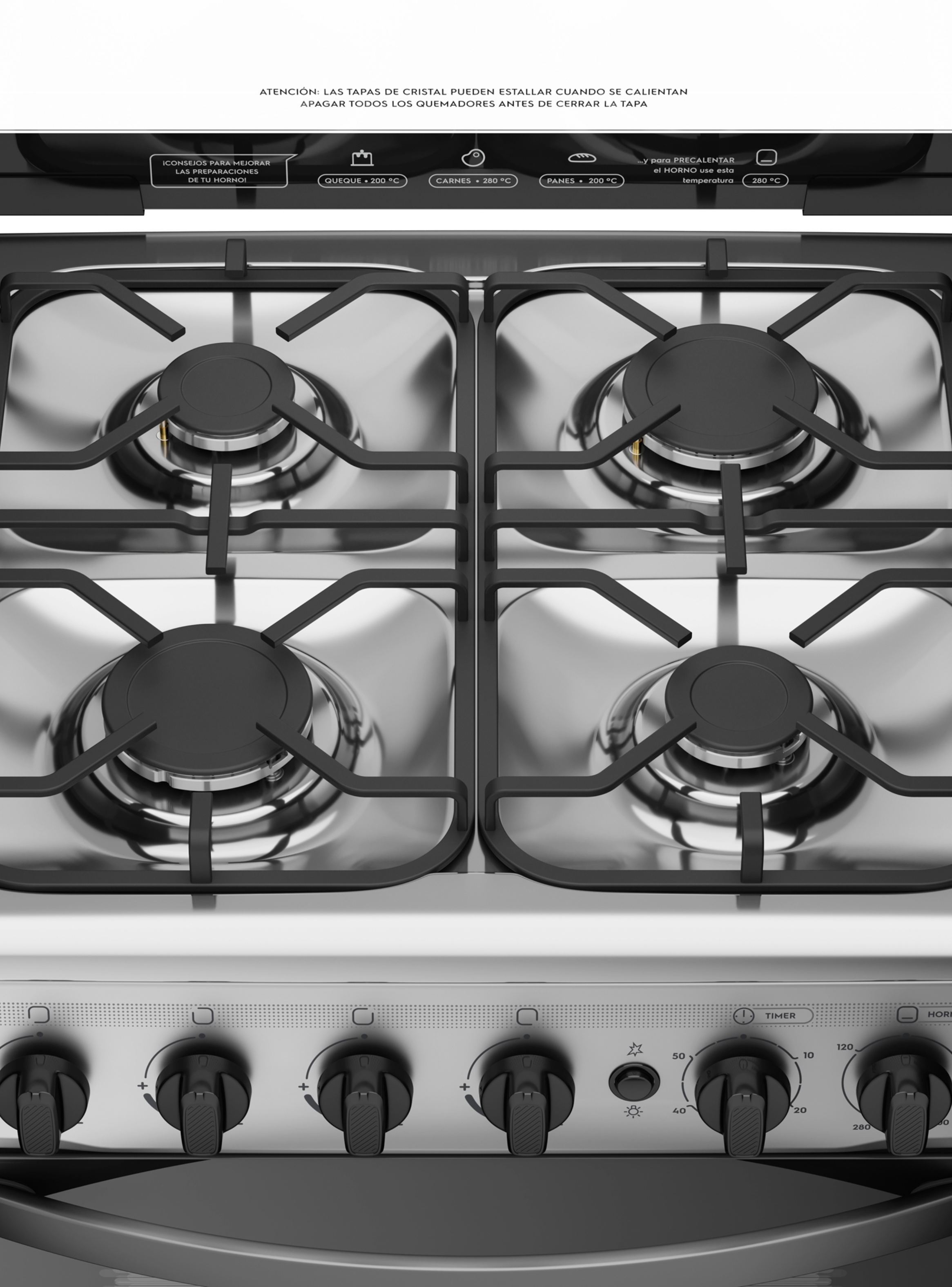 Cocina a Gas 4 Platos Mademsa LimpiaFácil y Grill M 785 T-3
