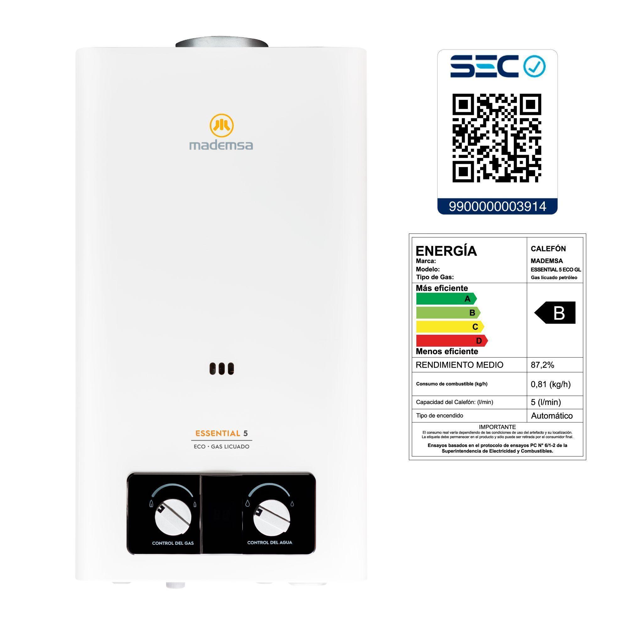 Calefont Gas Licuado 5 Litros Tiro Natural Essential 5 Eco-7