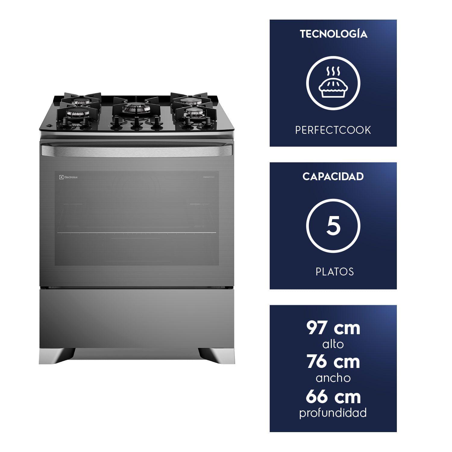 Cocina a Gas 5 Platos Parrillas Hierro Fundido F5EPG Glass-2