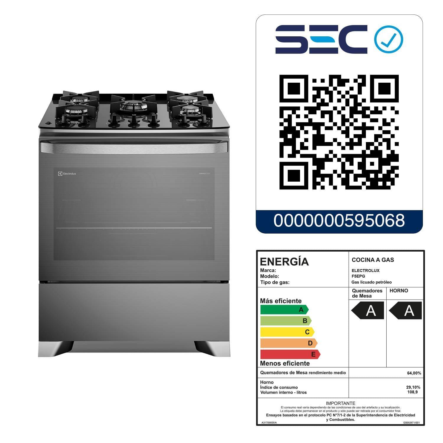 Cocina a Gas 5 Platos Parrillas Hierro Fundido F5EPG Glass-9