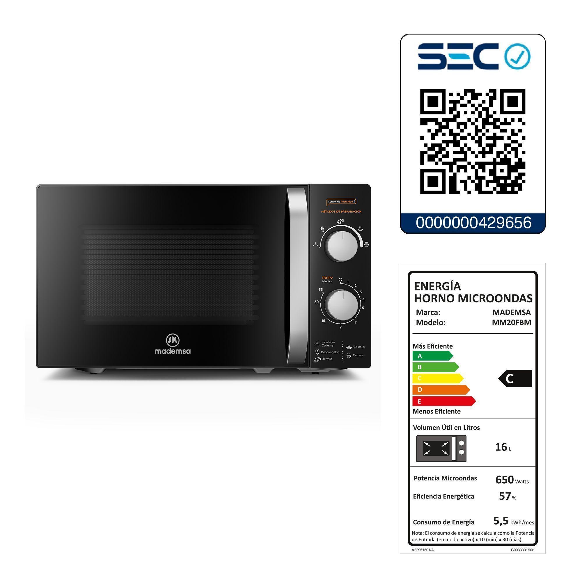 Microondas Mademsa 20 Litros Manual MM20FBM Negro-5