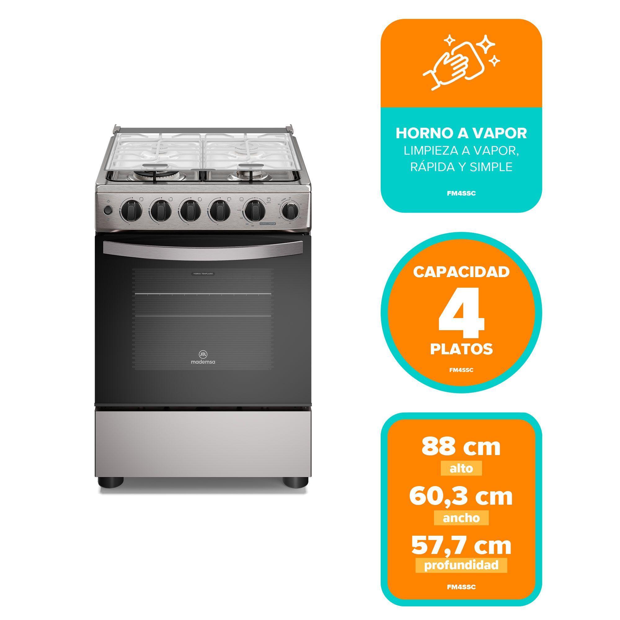 Cocina a Gas 4 Platos Horno Vapor y Triple Llama FM4SSC Inox-2