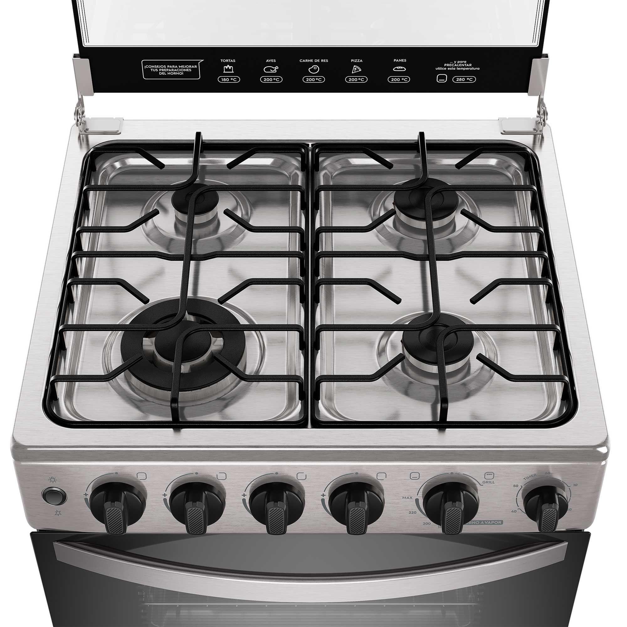 Cocina a Gas 4 Platos Horno Vapor y Triple Llama FM4SSC Inox-4