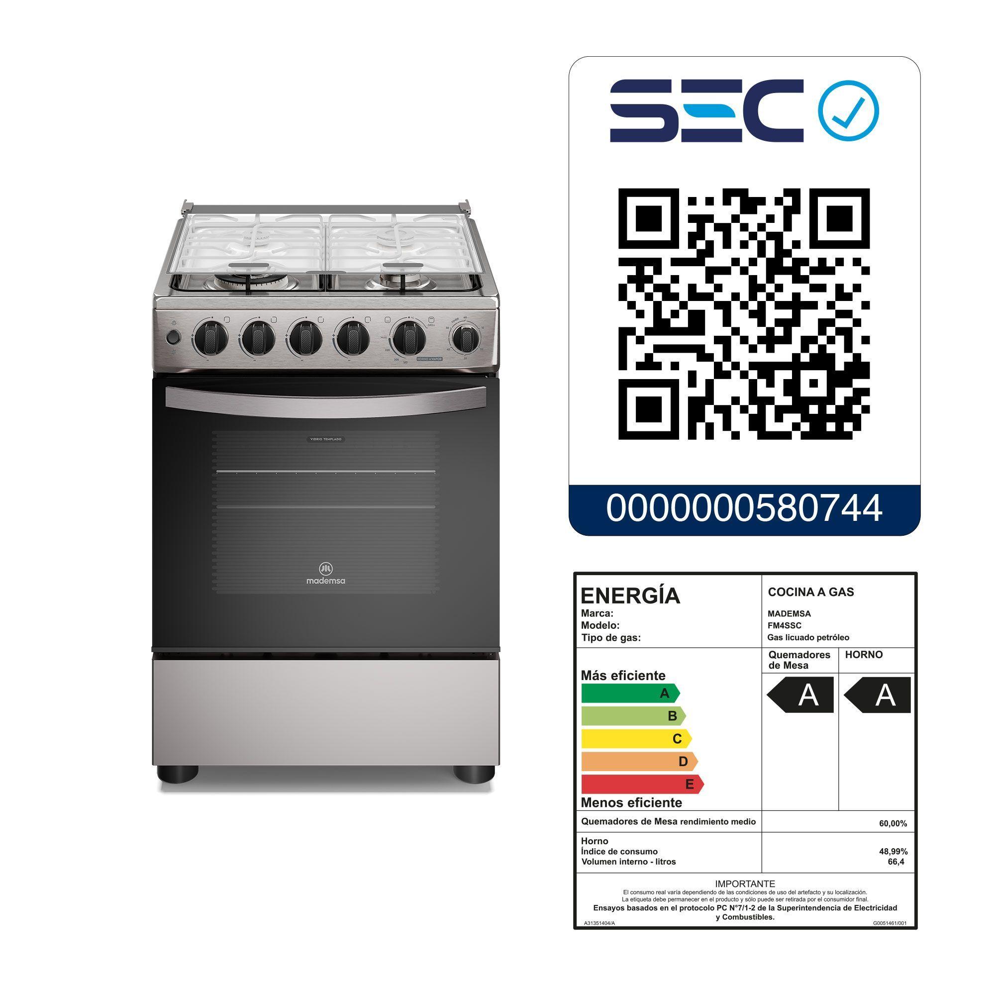 Cocina a Gas 4 Platos Horno Vapor y Triple Llama FM4SSC Inox-7