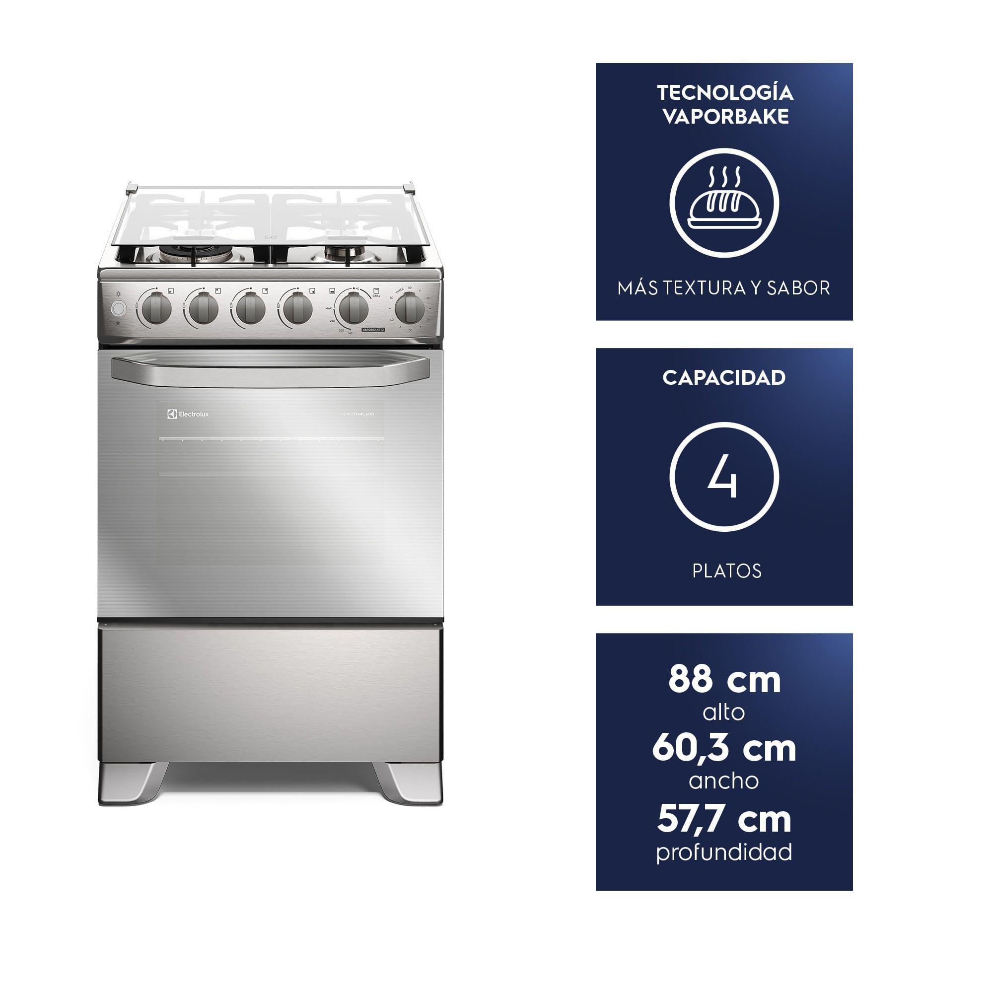 Cocina a Gas 4 Platos VaporBake, Triple Llama y Grill FE4SXC Inox-2
