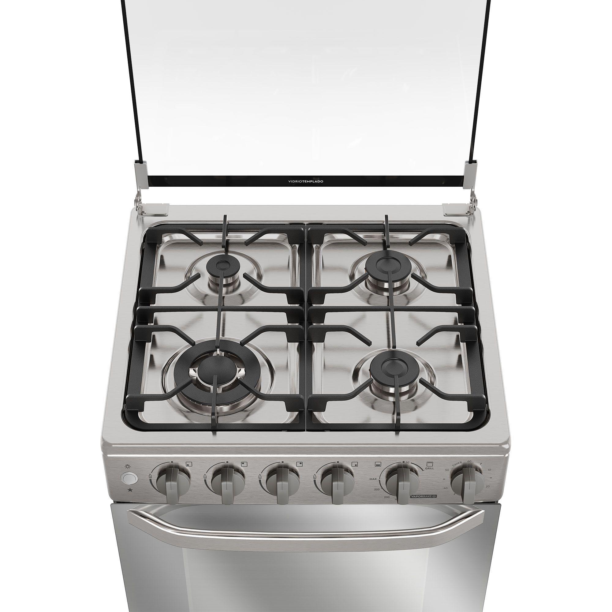 Cocina a Gas 4 Platos VaporBake, Triple Llama y Grill FE4SXC Inox-3