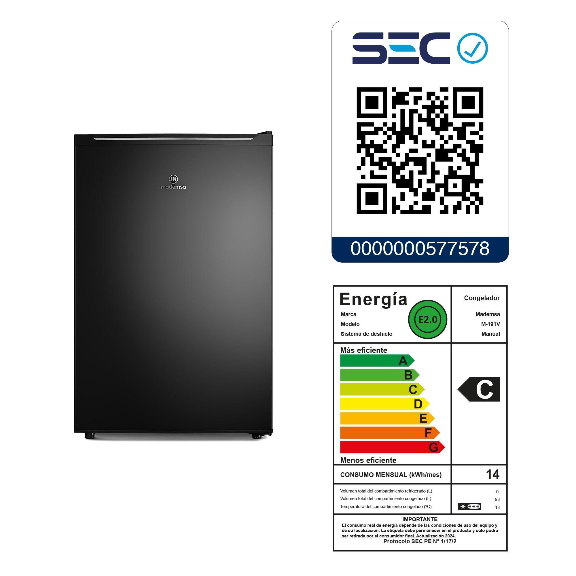 Mini Congelador Freezer Vertical Fr o Directo 98L Inverter M191V-6