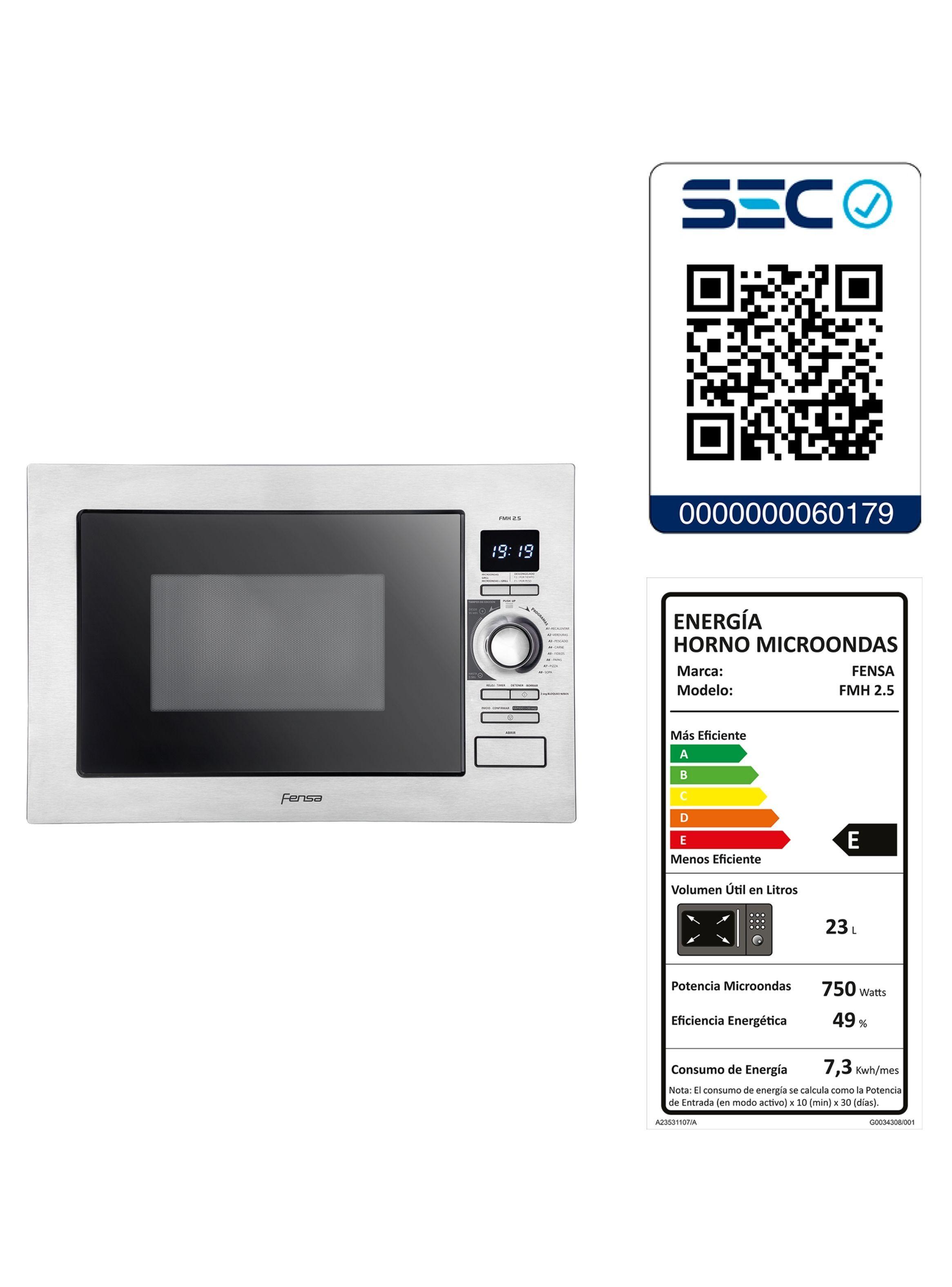 Microondas Empotrable con Grill Digital 25L Gris FMH 2.5-5